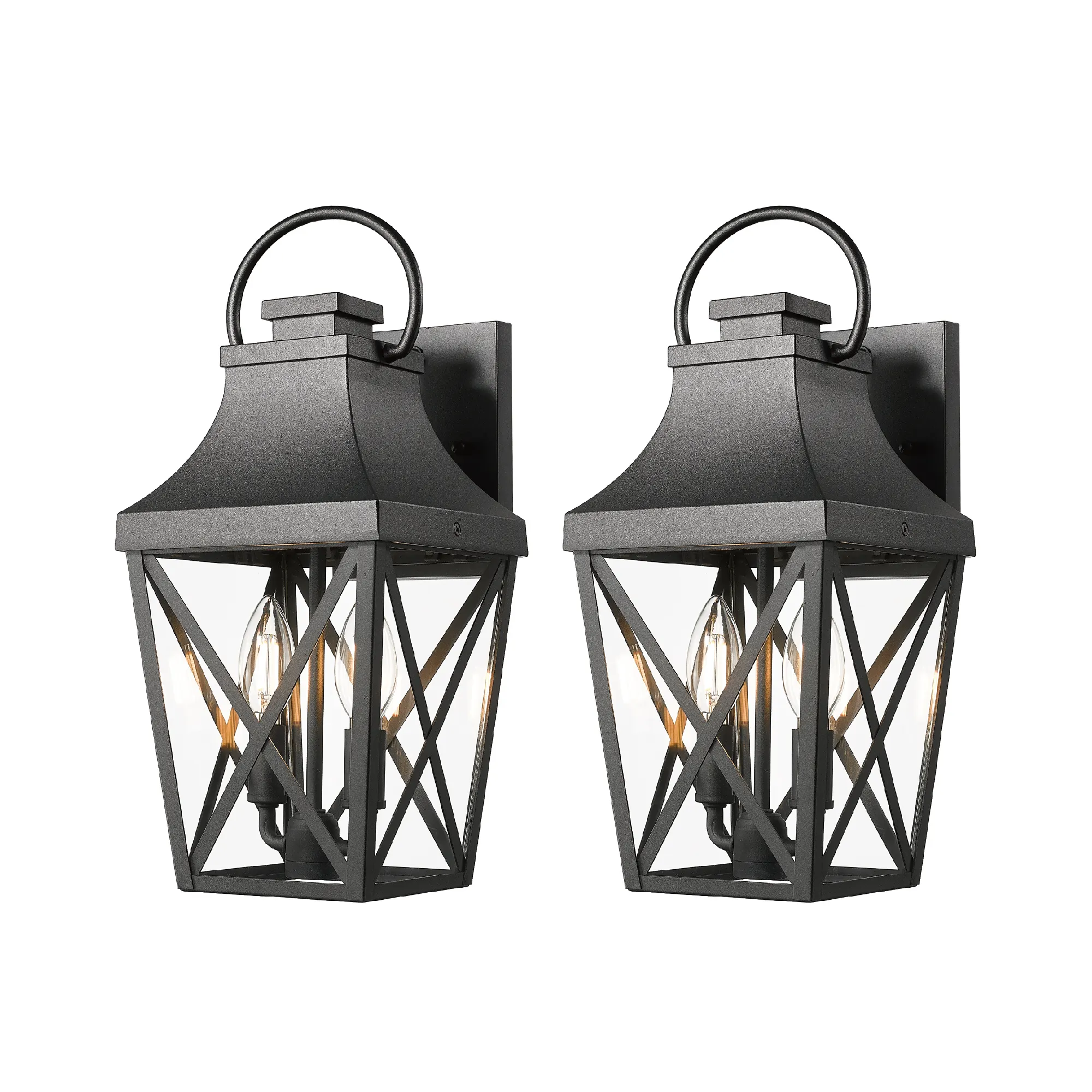 Matte Black Clear Glass Outdoor Wall Light (2-Pack), image 7 of 11