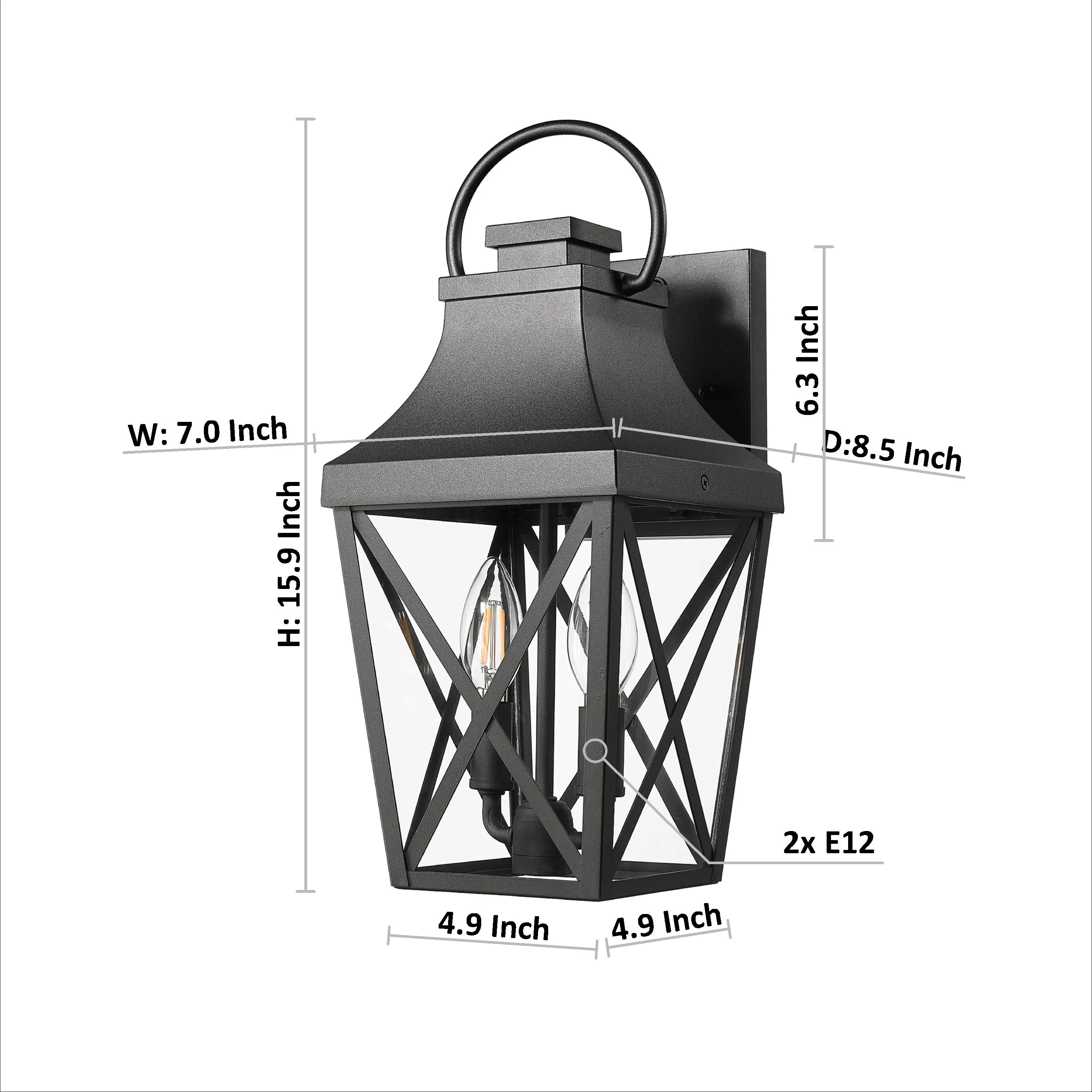 Matte Black Clear Glass Outdoor Wall Light (2-Pack), image 10 of 11