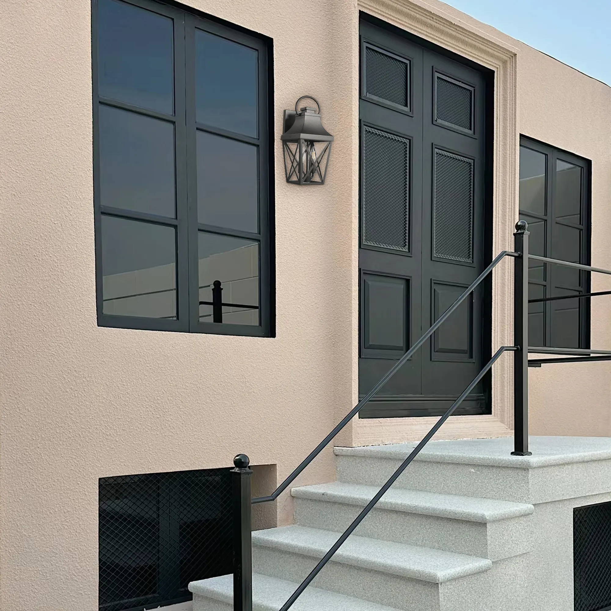 Matte Black Clear Glass Outdoor Wall Light (2-Pack), image 3 of 11