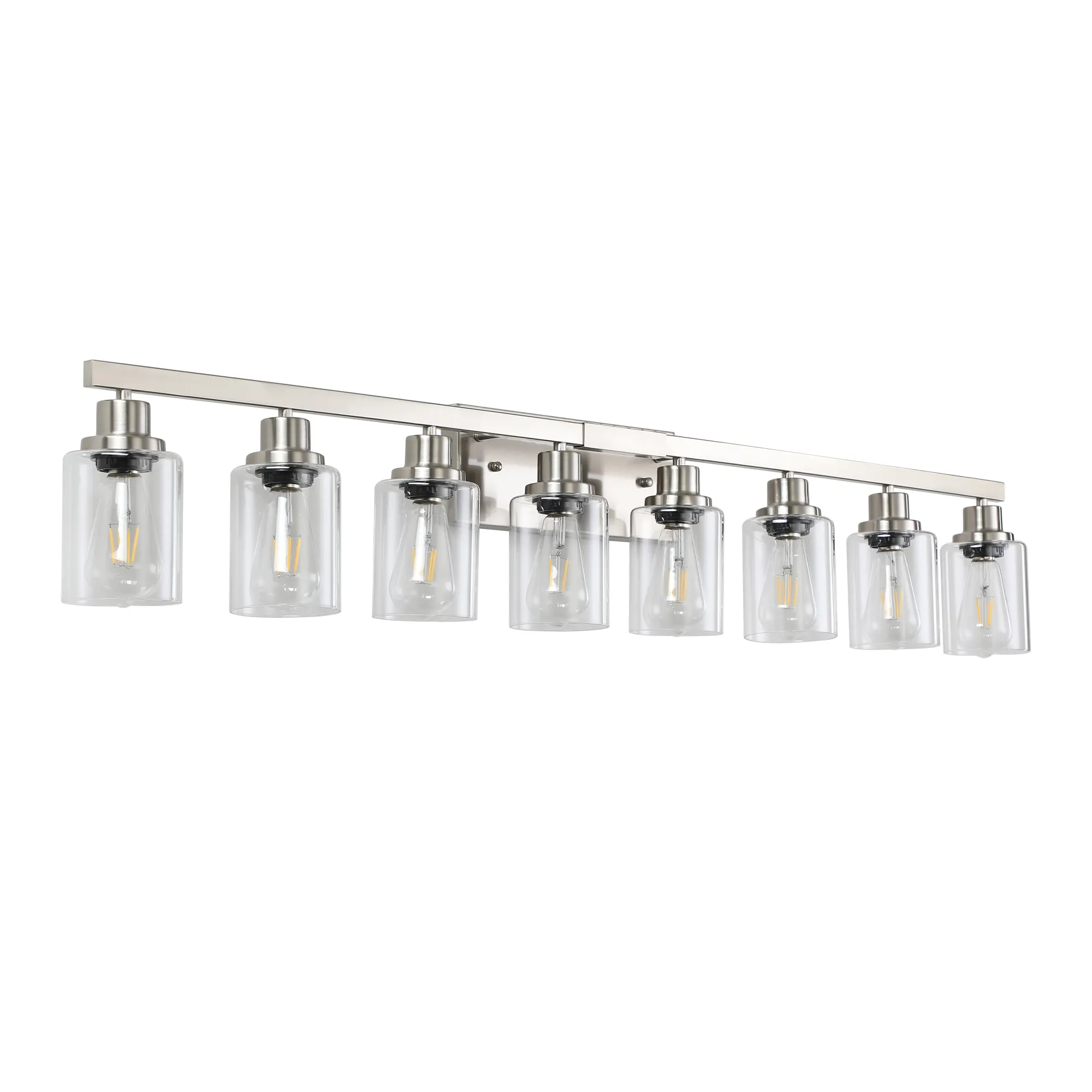 Modern Brushed Nickel 8-Light Clear Glass Vanity Light, 51 in, image 10 of 11