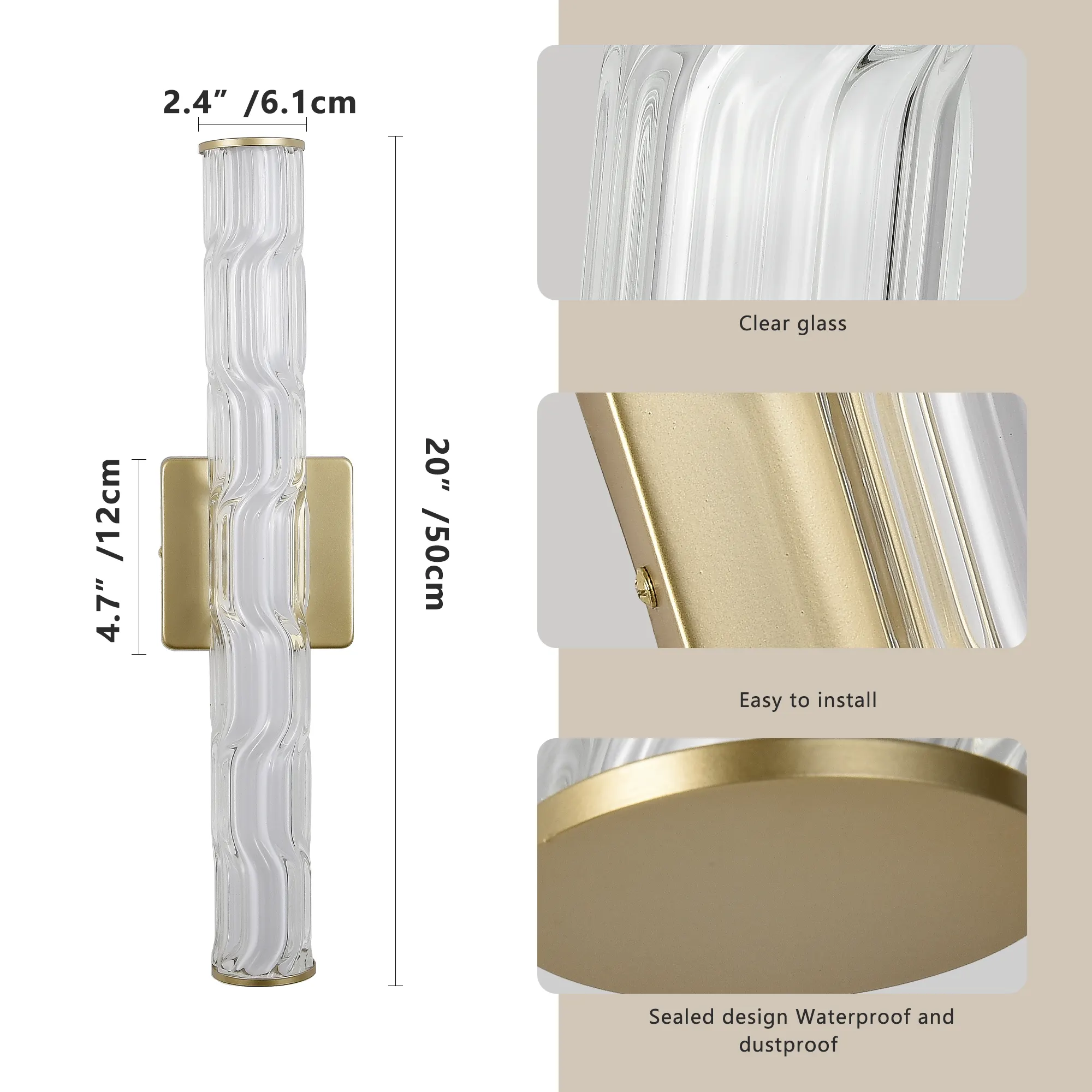 Modern Bronze Crystal Wall Sconce, 19.7 in (2-Pack), image 8 of 8