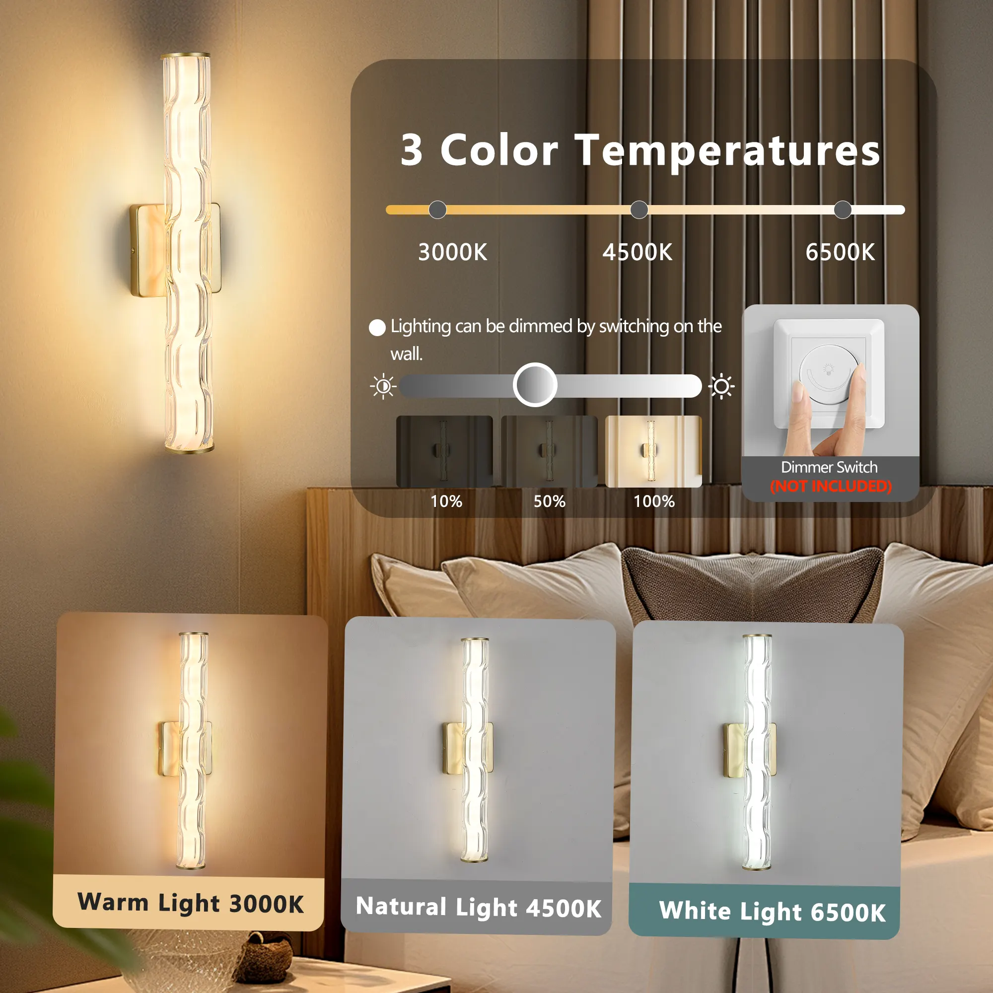 Modern Bronze Crystal Wall Sconce, 19.7 in (2-Pack), image 4 of 8