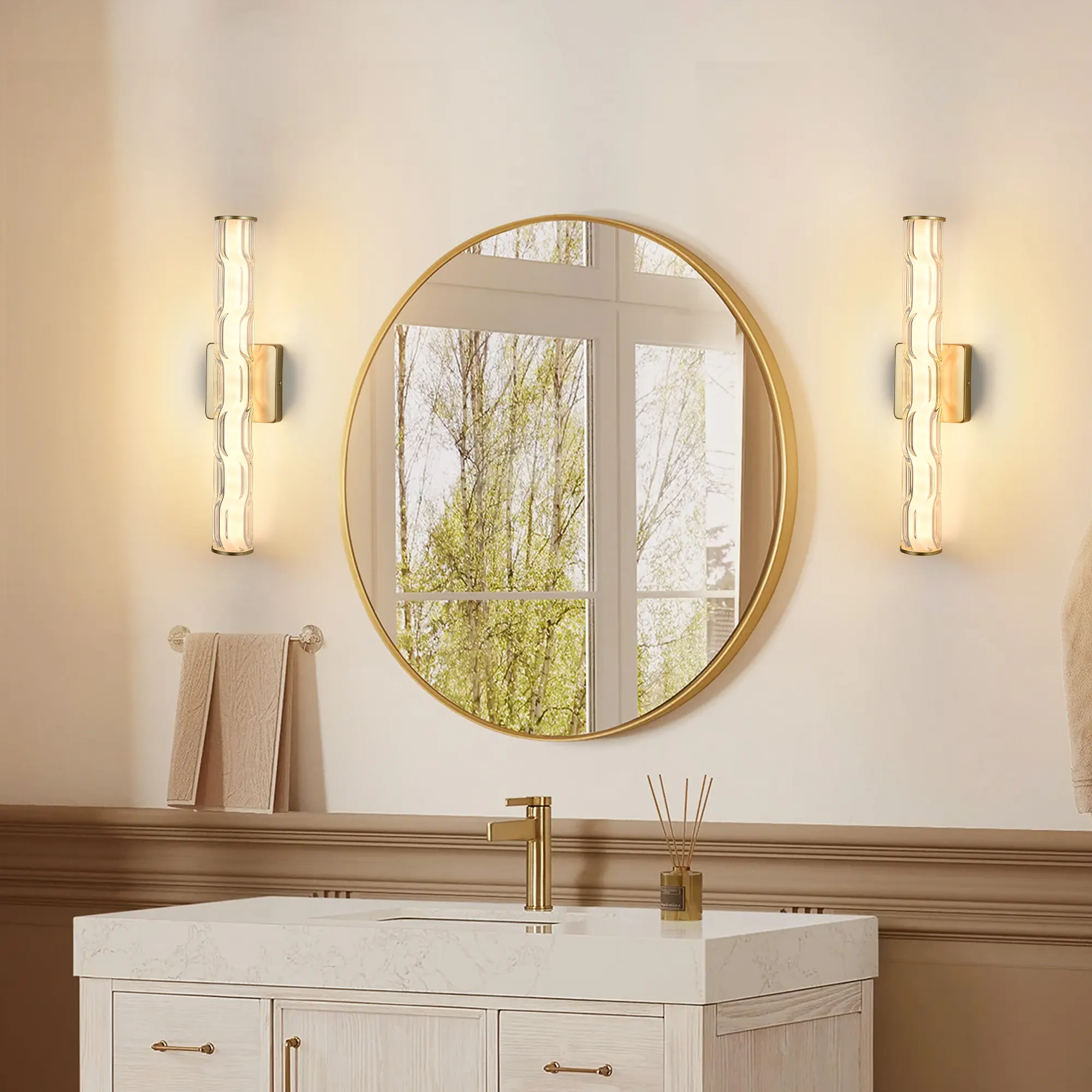 Modern Bronze Crystal Wall Sconce, 19.7 in (2-Pack)