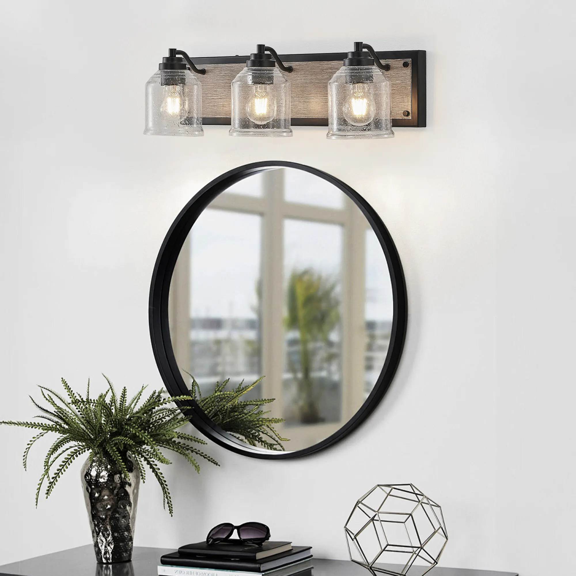 Modern Black 3-Light Seeded Glass Vanity Light, 23 in, image 6 of 10