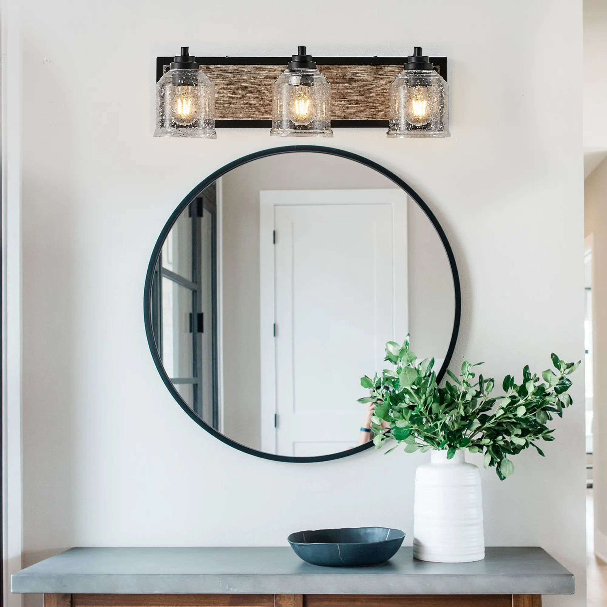 Modern Black 3-Light Seeded Glass Vanity Light, 23 in, image 2 of 10