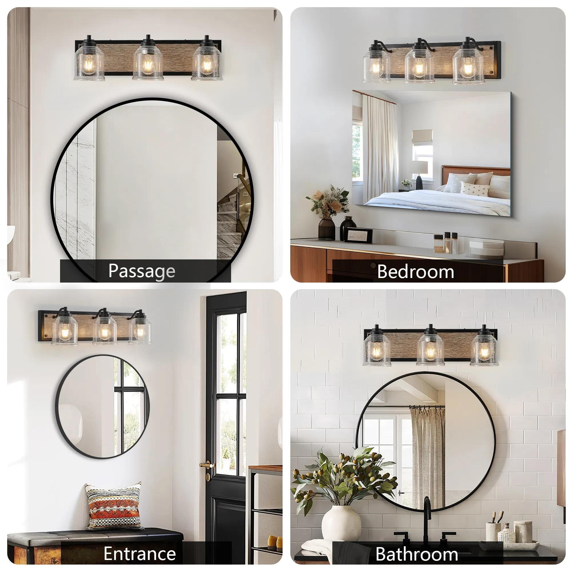Modern Black 3-Light Seeded Glass Vanity Light, 23 in, image 5 of 10