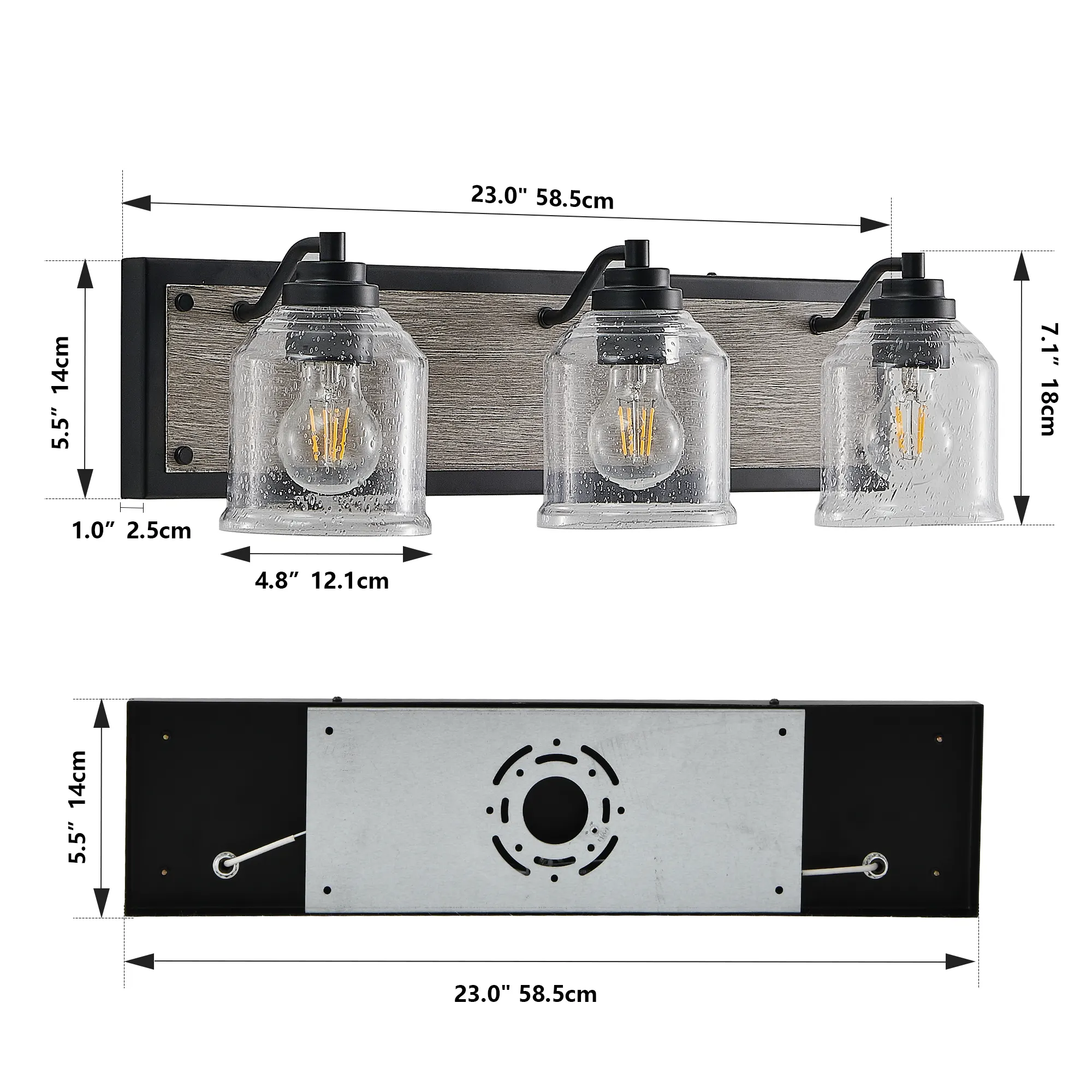 Modern Black 3-Light Seeded Glass Vanity Light, 23 in, image 9 of 10