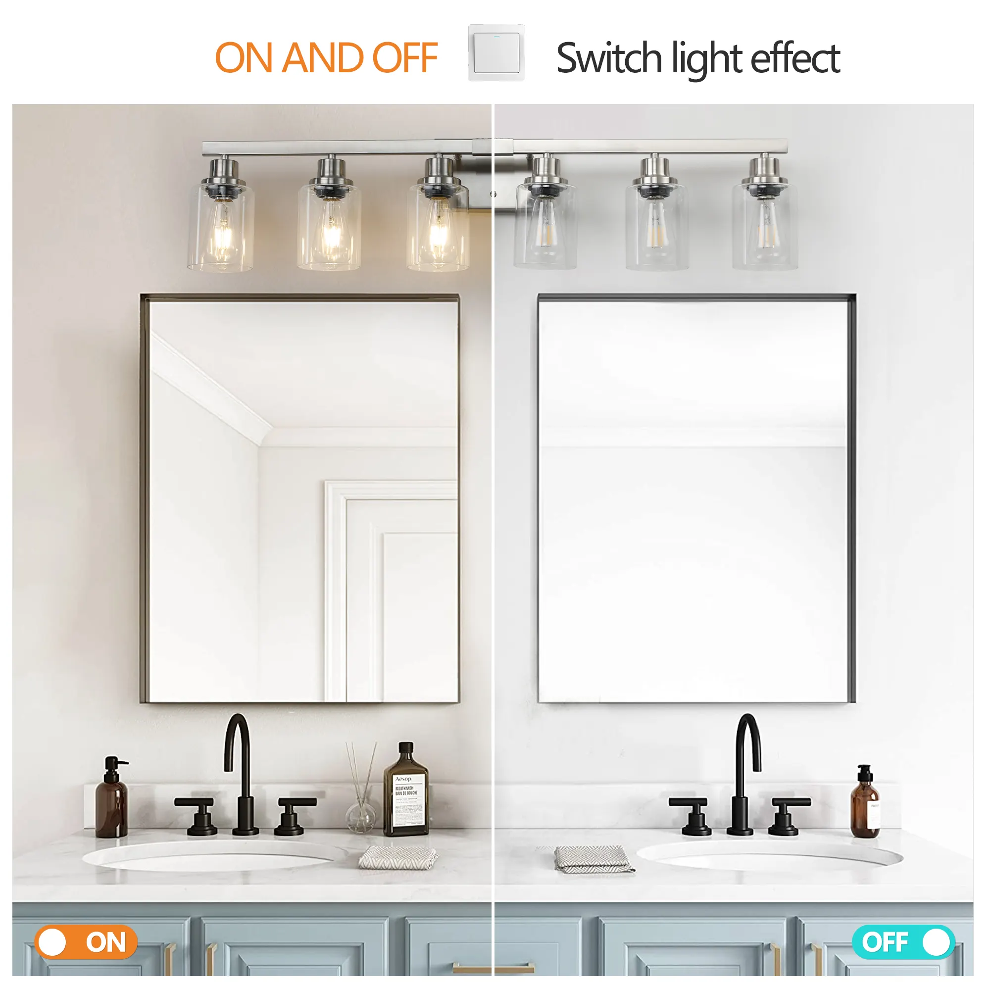 Modern Brushed Nickel 6-Light Clear Glass Vanity Light, 37 in, image 7 of 10