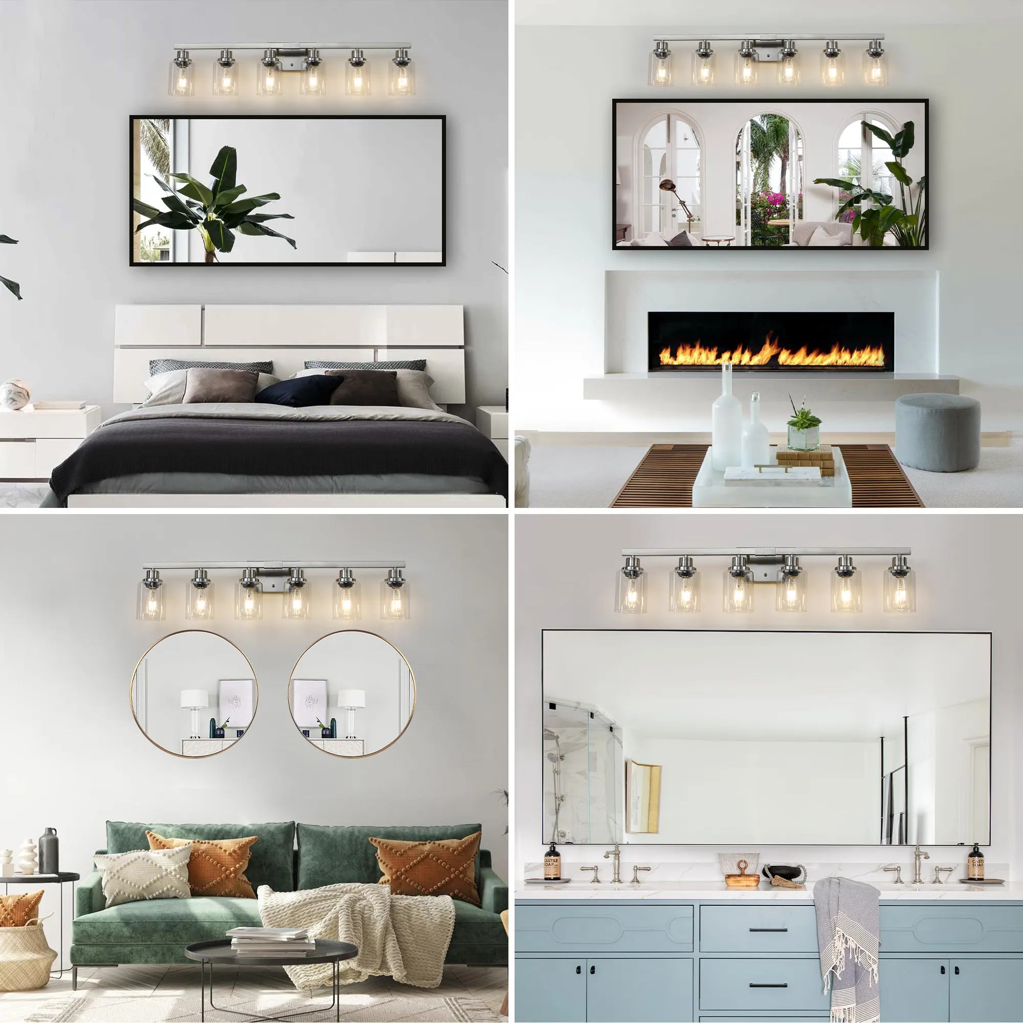 Modern Brushed Nickel 6-Light Clear Glass Vanity Light, 37 in, image 5 of 10
