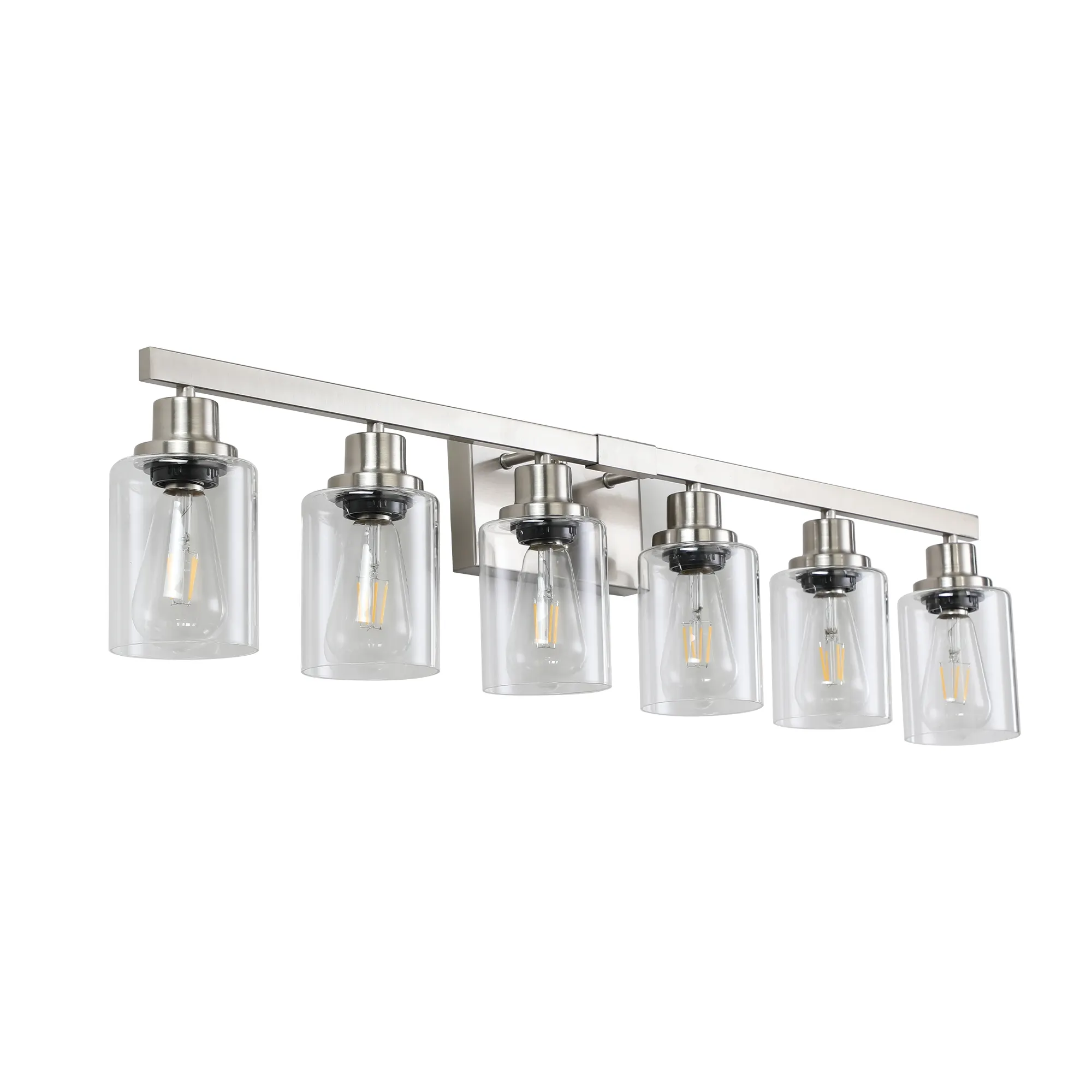 Modern Brushed Nickel 6-Light Clear Glass Vanity Light, 37 in, image 10 of 10