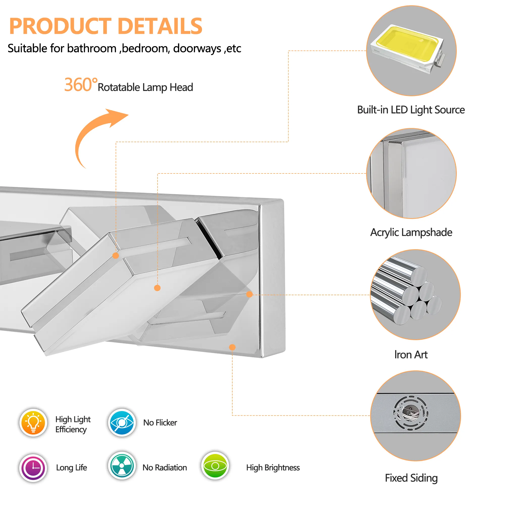 Modern Chrome 6-Light Vanity Light, image 7 of 10