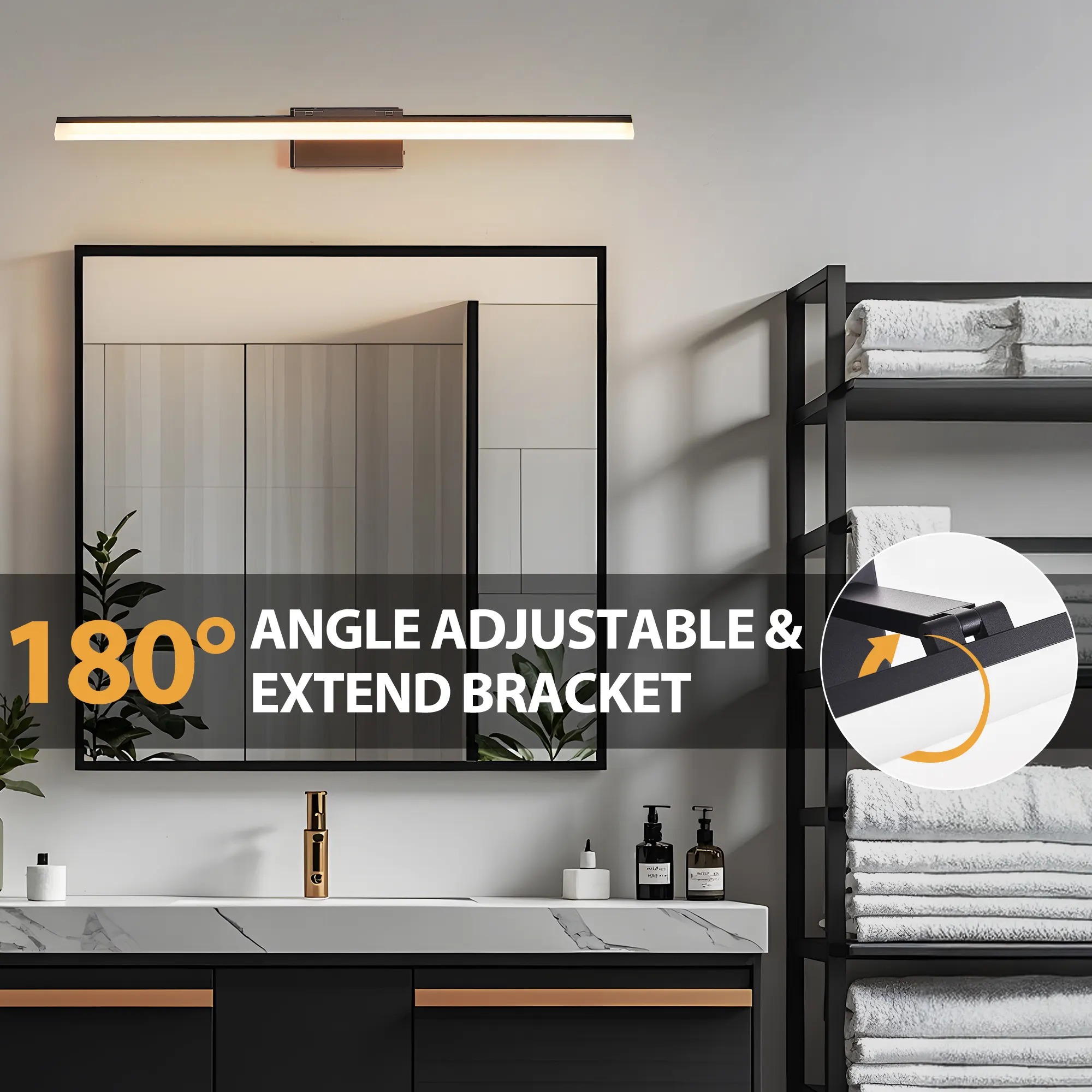 Modern Black Vanity Light, 39 in · Dimmable, image 3 of 7