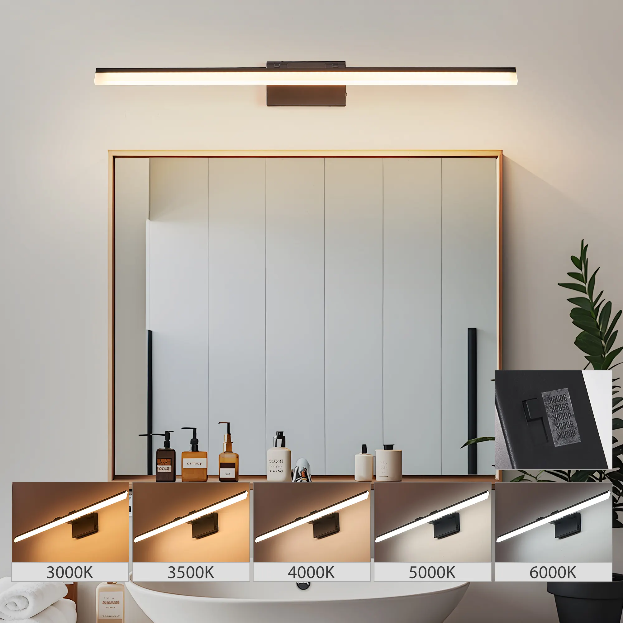Modern Black Vanity Light, 39 in · Dimmable, image 4 of 7