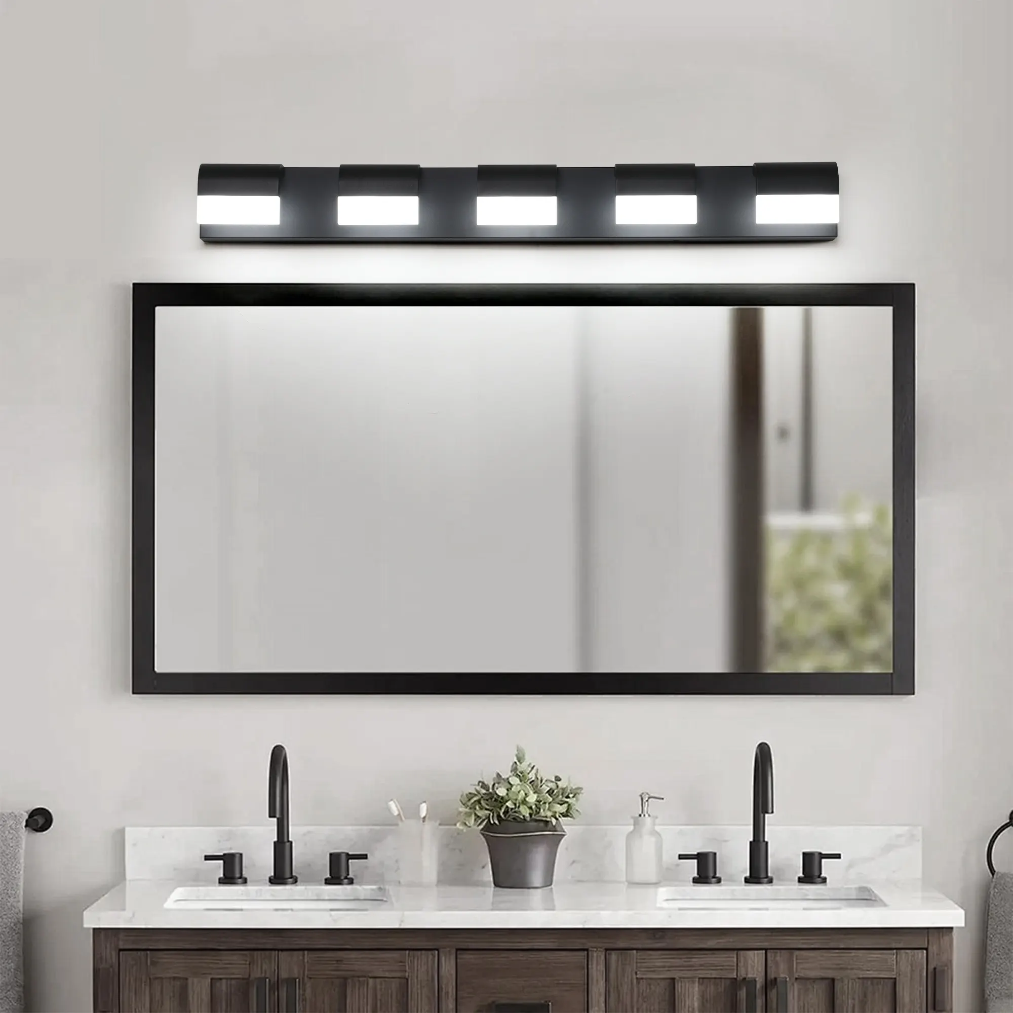 Black 5-Light Acrylic Vanity Light, Dimmable, image 2 of 10