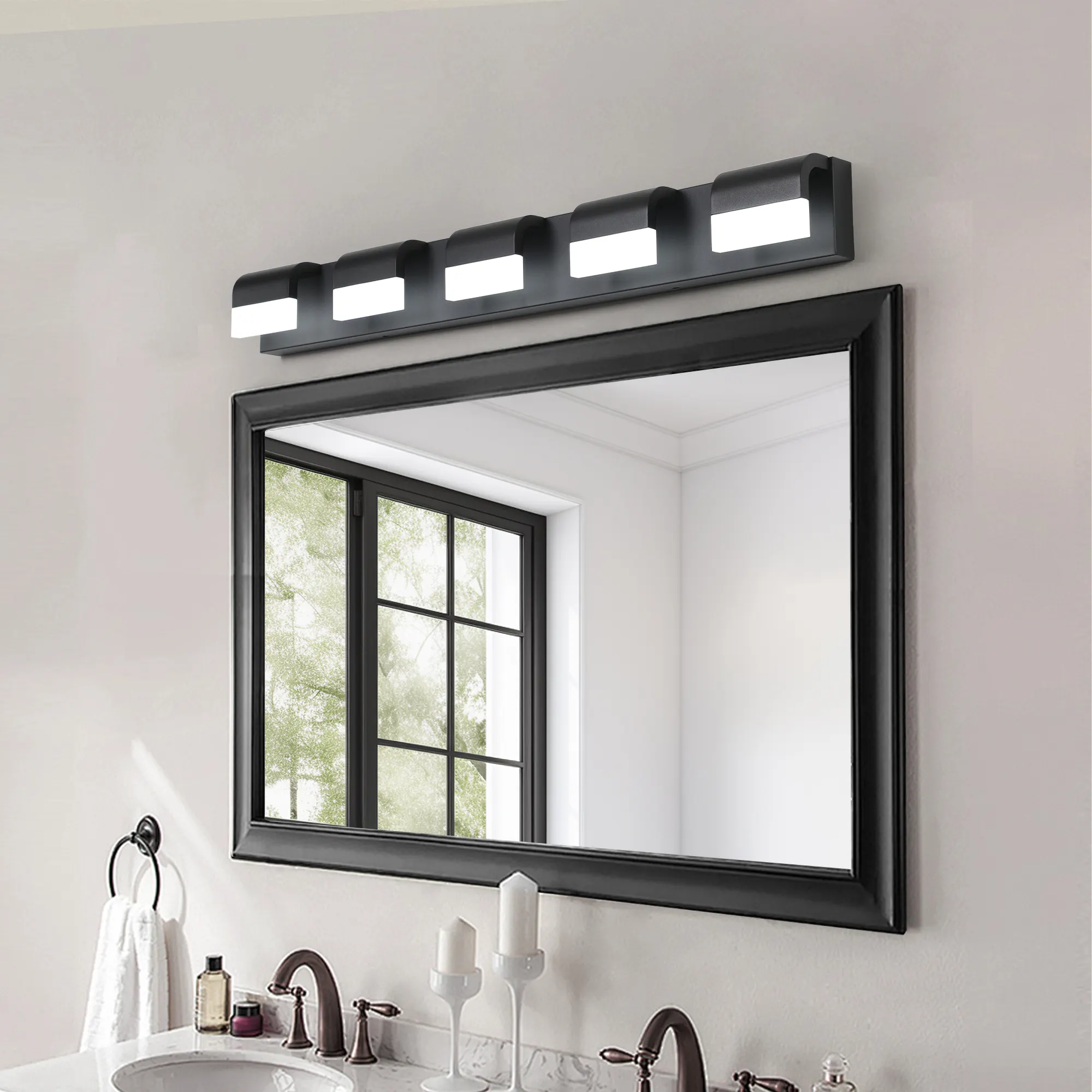 Black 5-Light Acrylic Vanity Light, Dimmable
