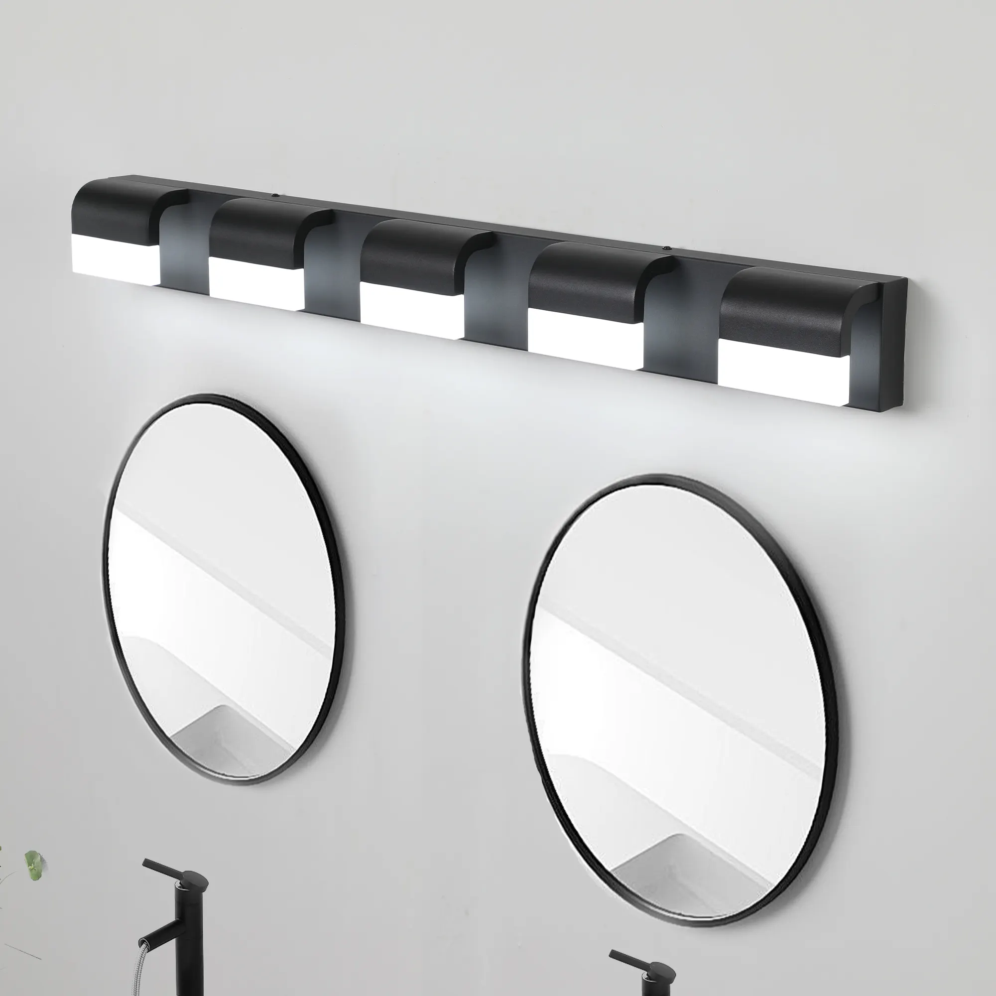 Black 5-Light Acrylic Vanity Light, Dimmable, image 6 of 10