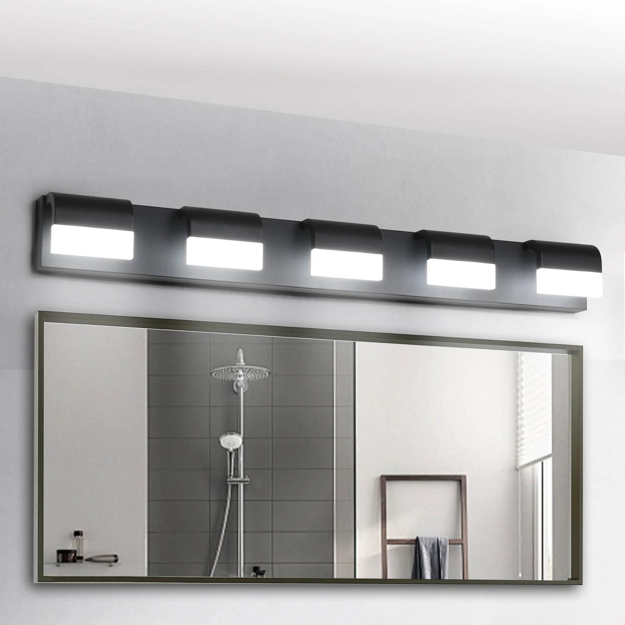 Black 5-Light Acrylic Vanity Light, Dimmable, image 3 of 10