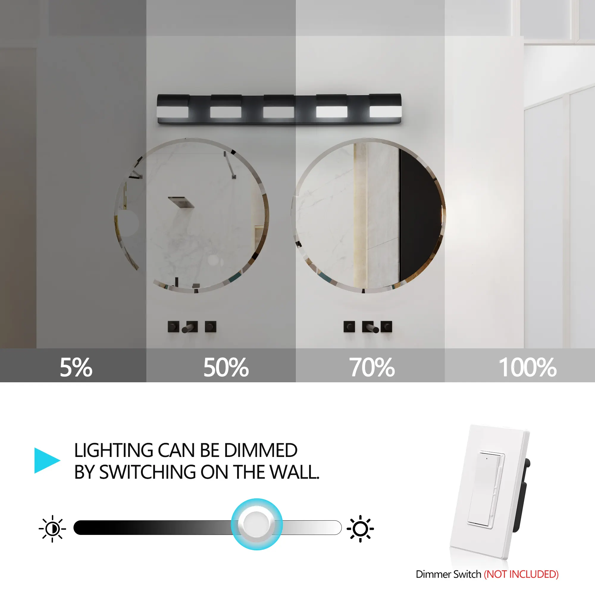 Black 5-Light Acrylic Vanity Light, Dimmable, image 4 of 10