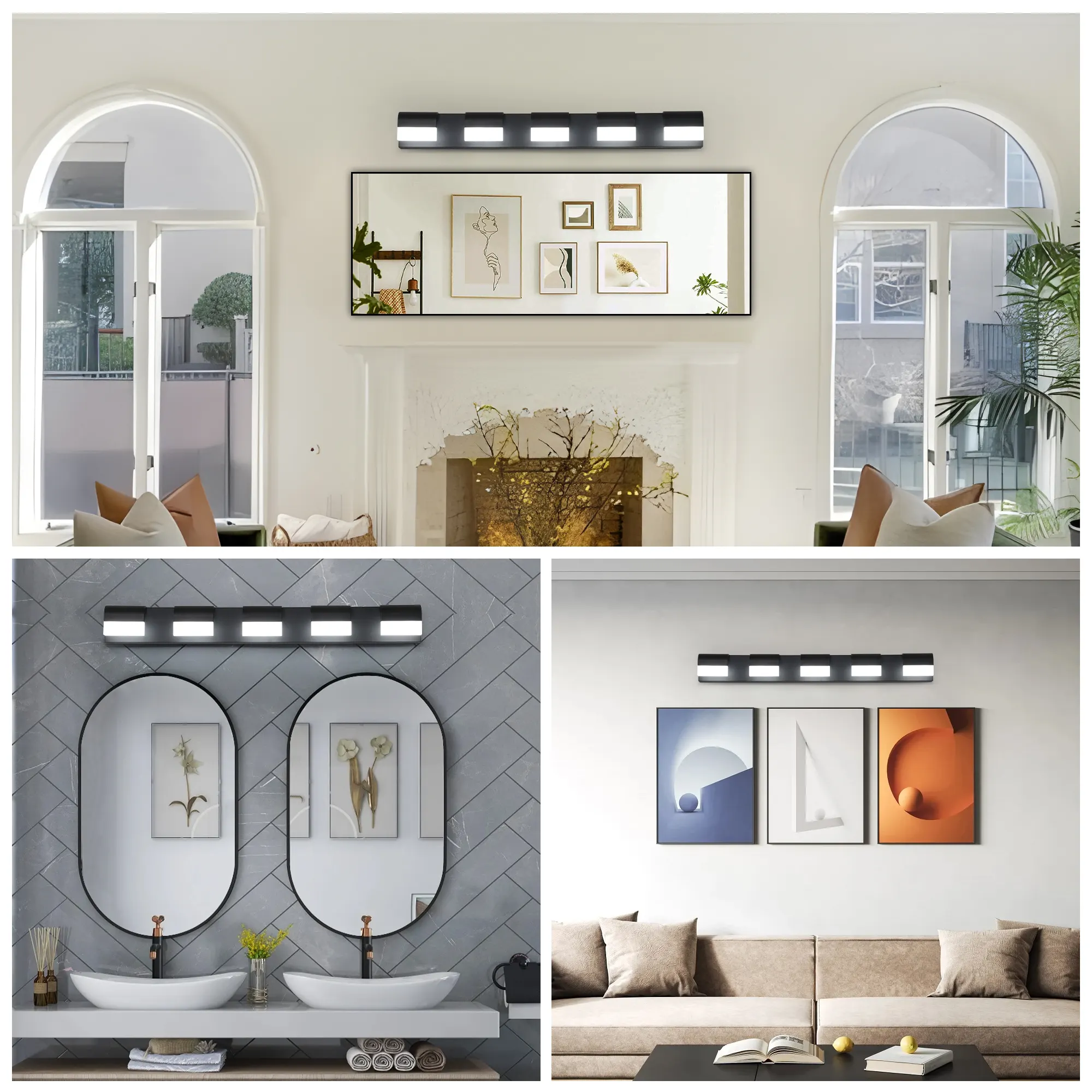 Black 5-Light Acrylic Vanity Light, Dimmable, image 5 of 10
