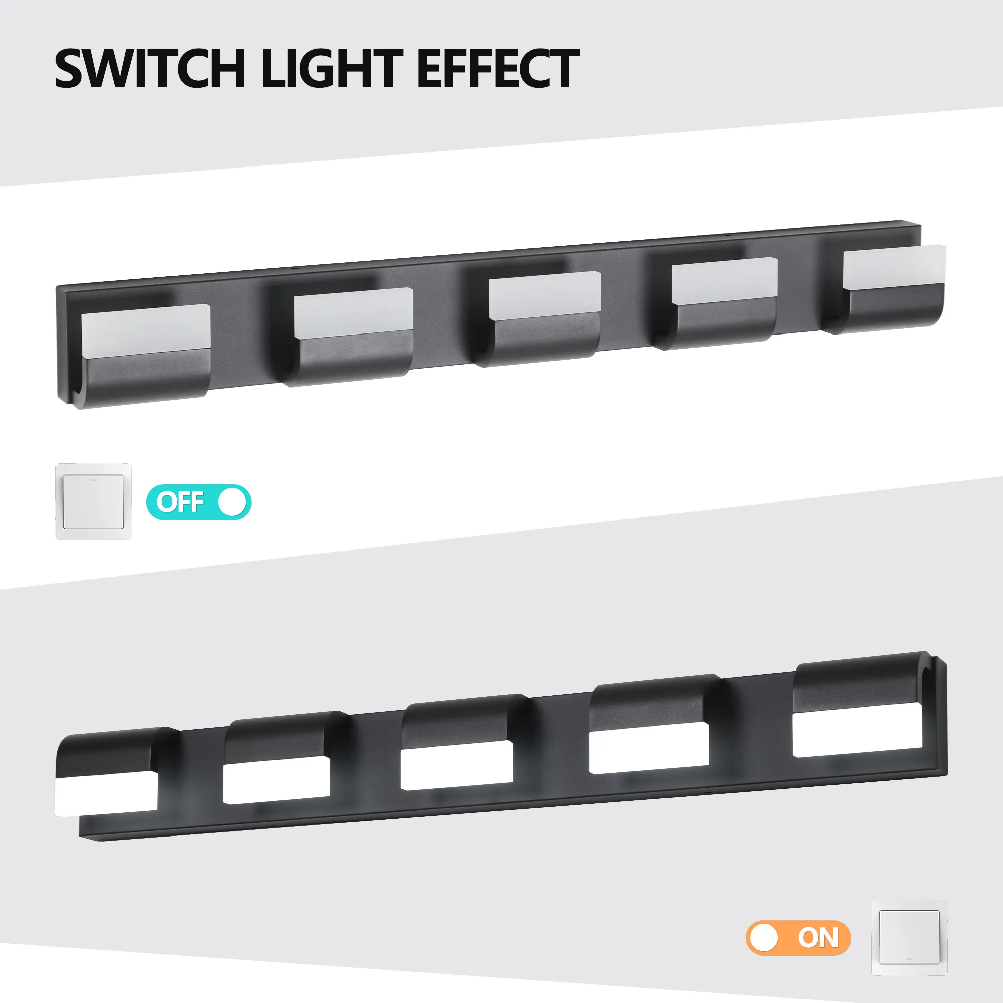 Black 5-Light Acrylic Vanity Light, Dimmable, image 8 of 10