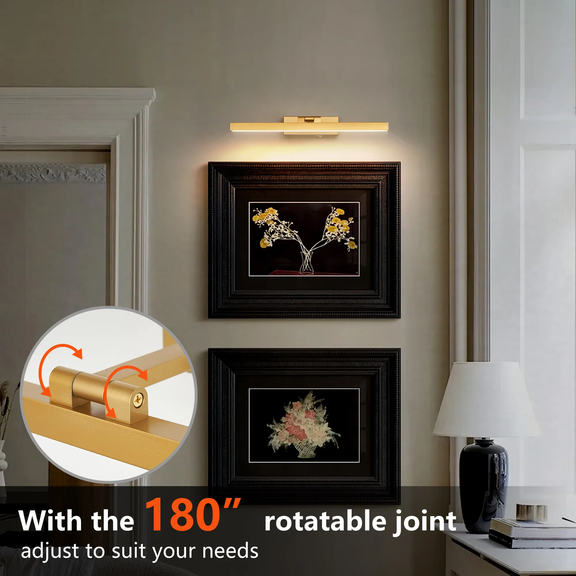 Modern Gold Vanity Light, 16 in · Dimmable, image 3 of 8
