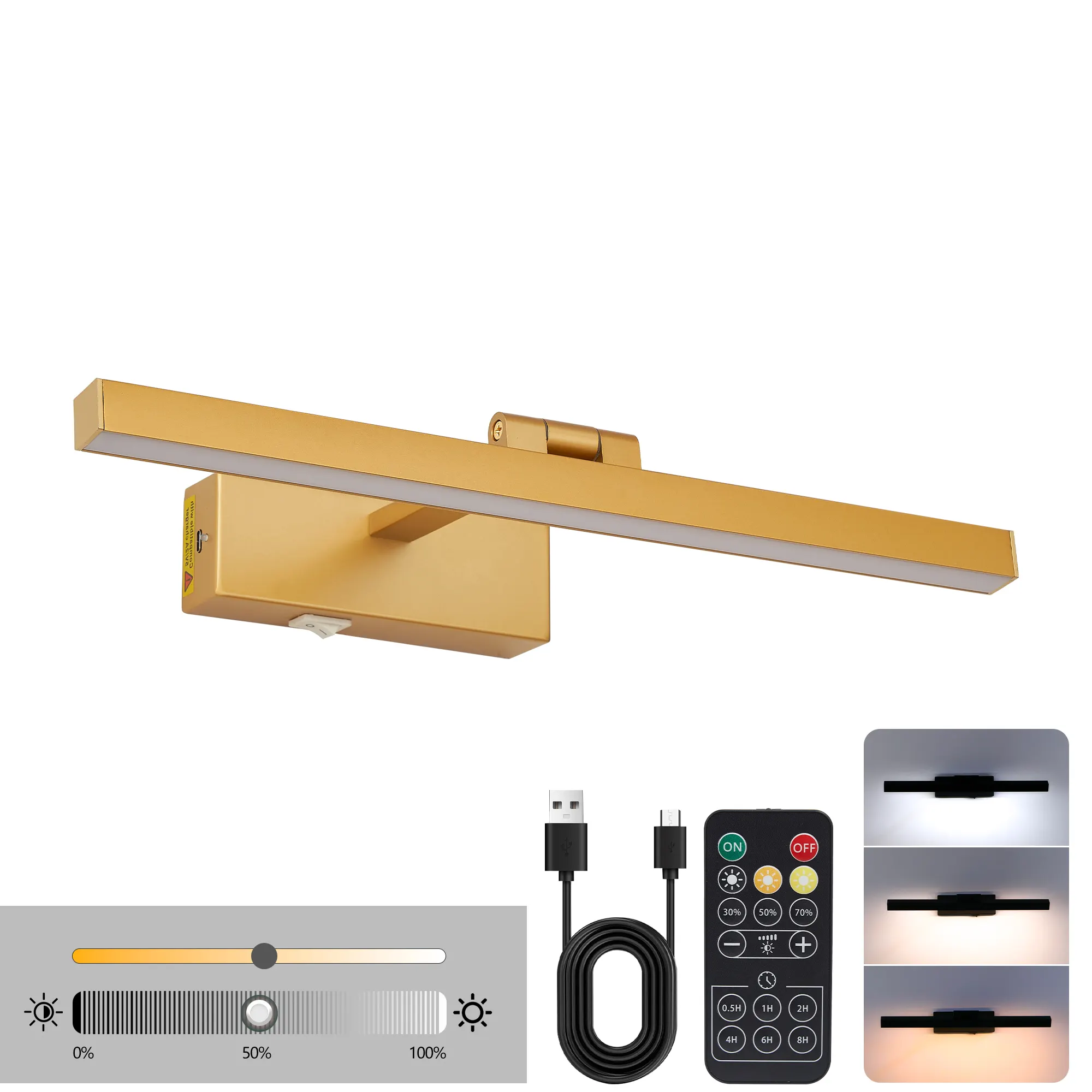 Modern Gold Vanity Light, 16 in · Dimmable, image 7 of 8
