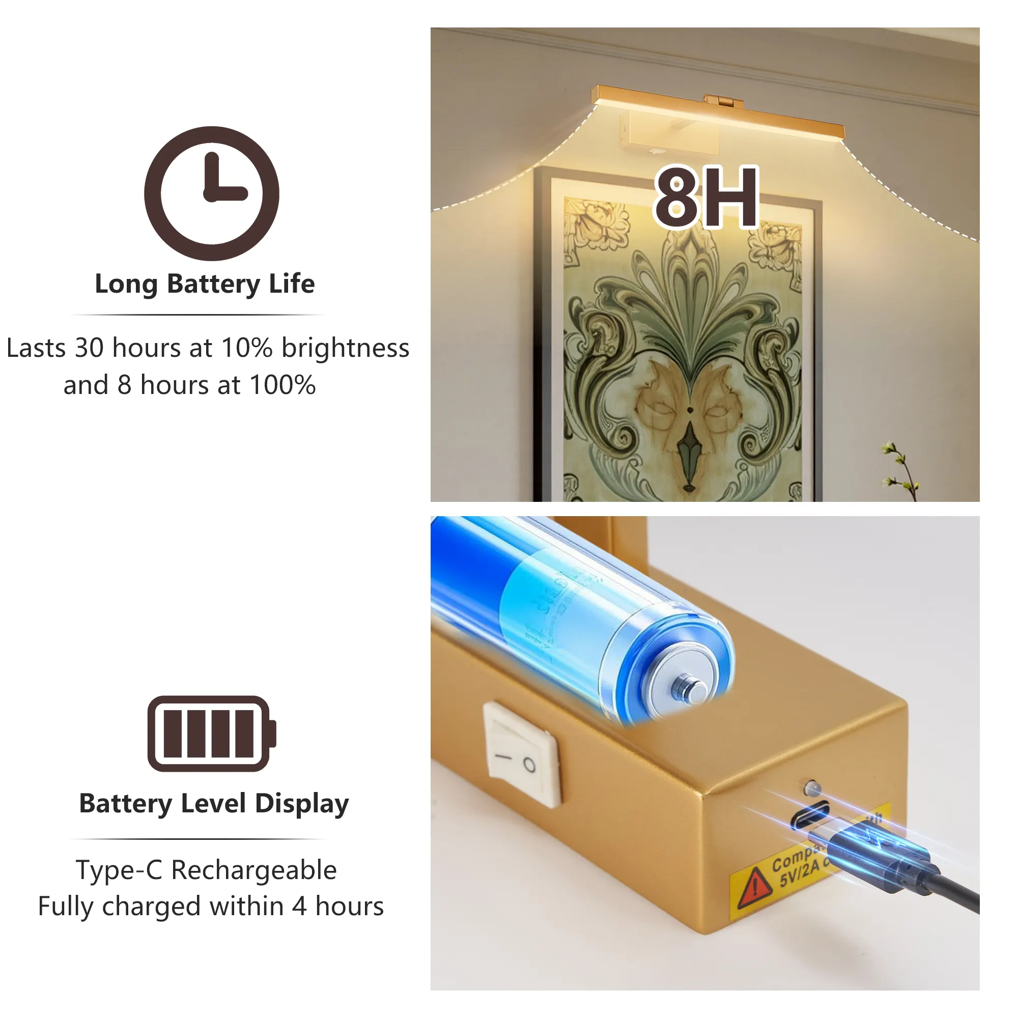 Modern Gold Vanity Light, 16 in · Dimmable, image 8 of 8