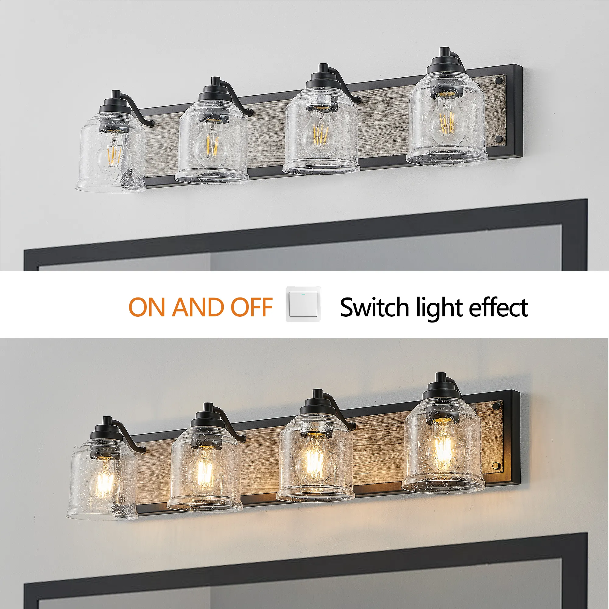 Modern Black 4-Light Seeded Glass Vanity Light, 32 in, image 5 of 10