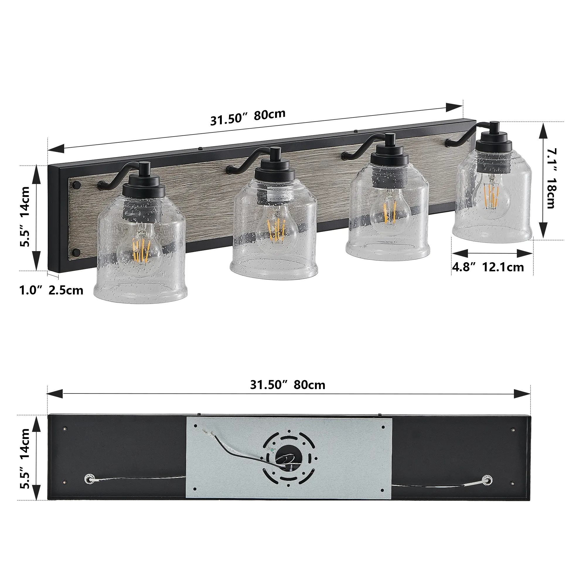 Modern Black 4-Light Seeded Glass Vanity Light, 32 in, image 9 of 10