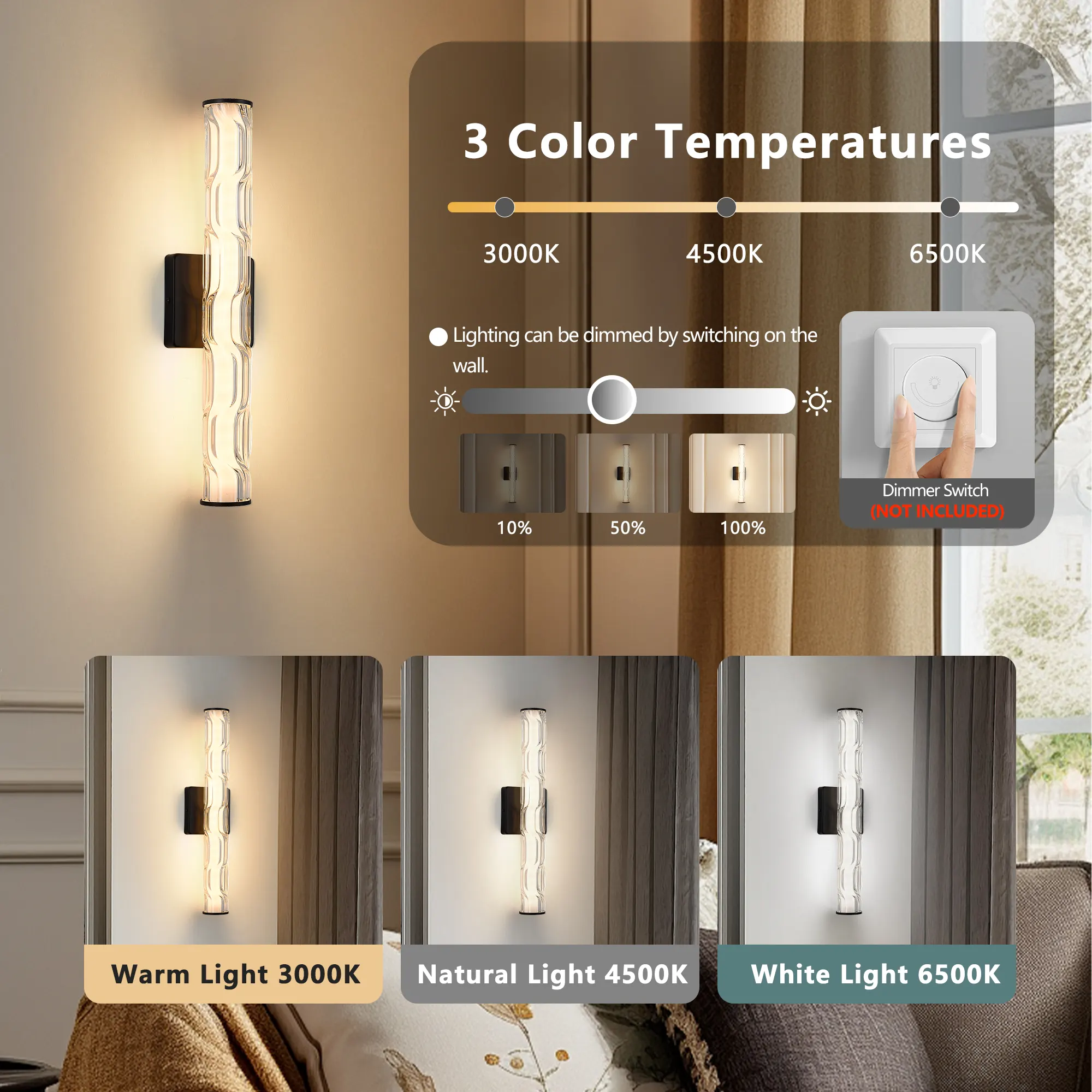 Modern Bronze Crystal Wall Sconce, 19.7 in (2-Pack), image 2 of 8