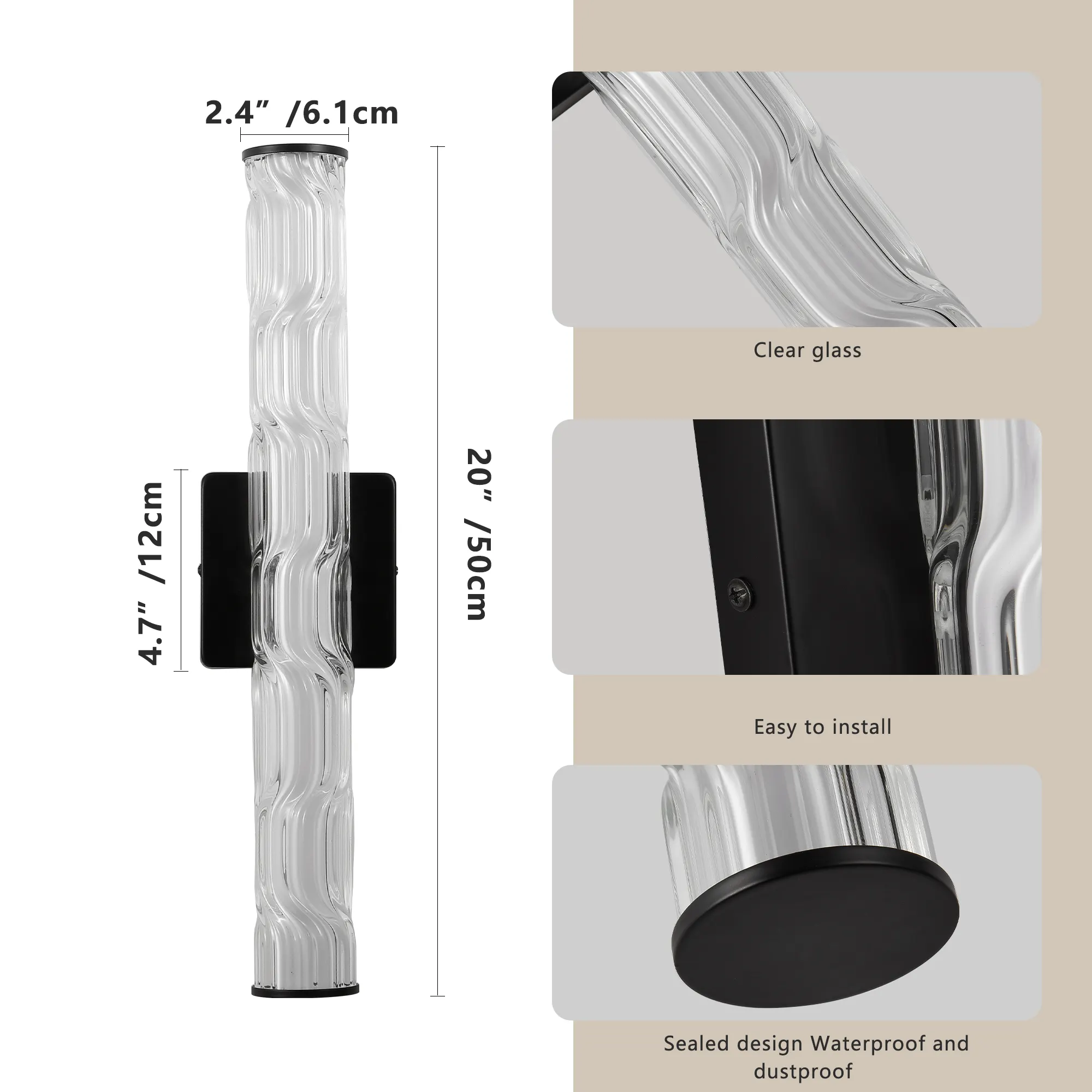 Modern Bronze Crystal Wall Sconce, 19.7 in (2-Pack), image 8 of 8
