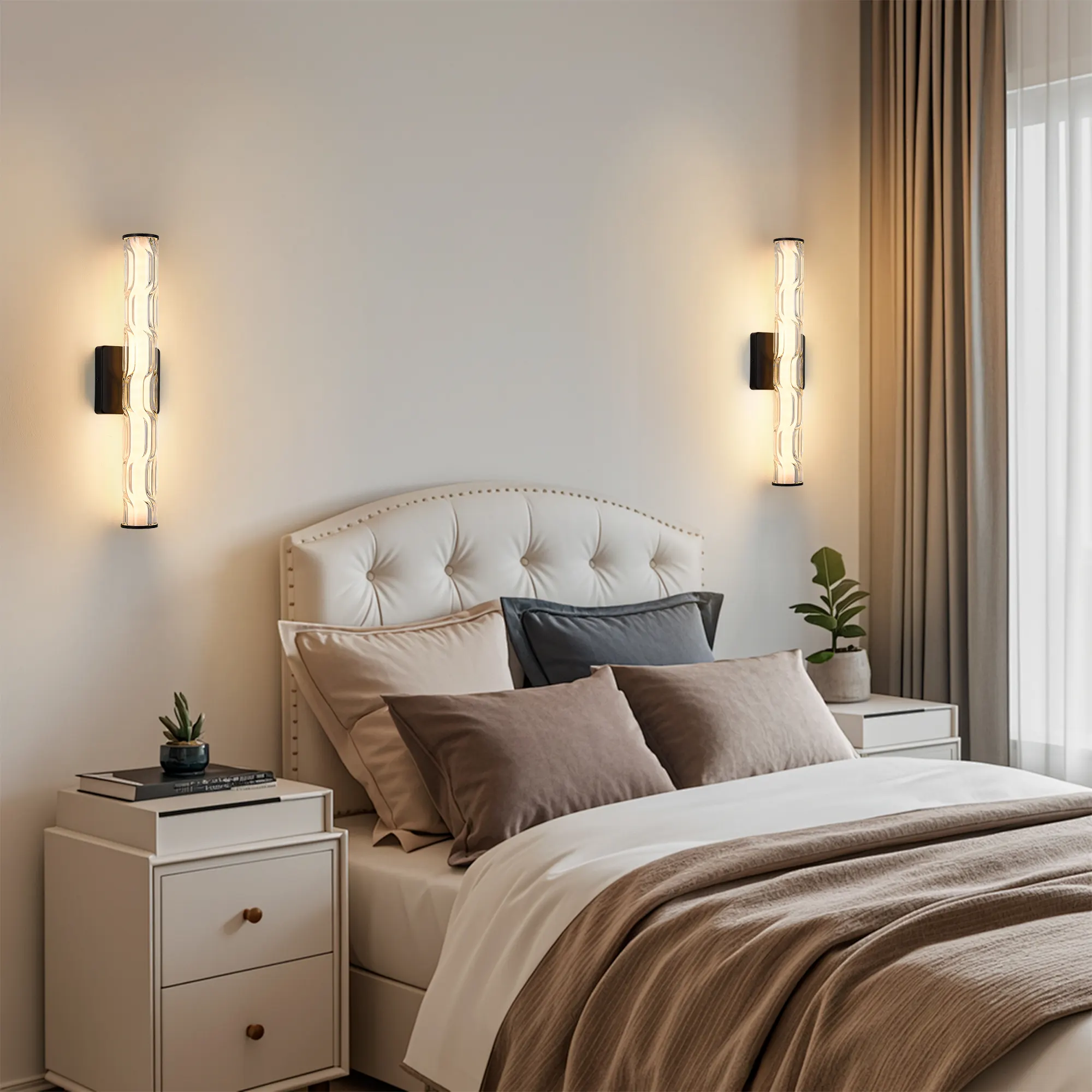 Modern Bronze Crystal Wall Sconce, 19.7 in (2-Pack)