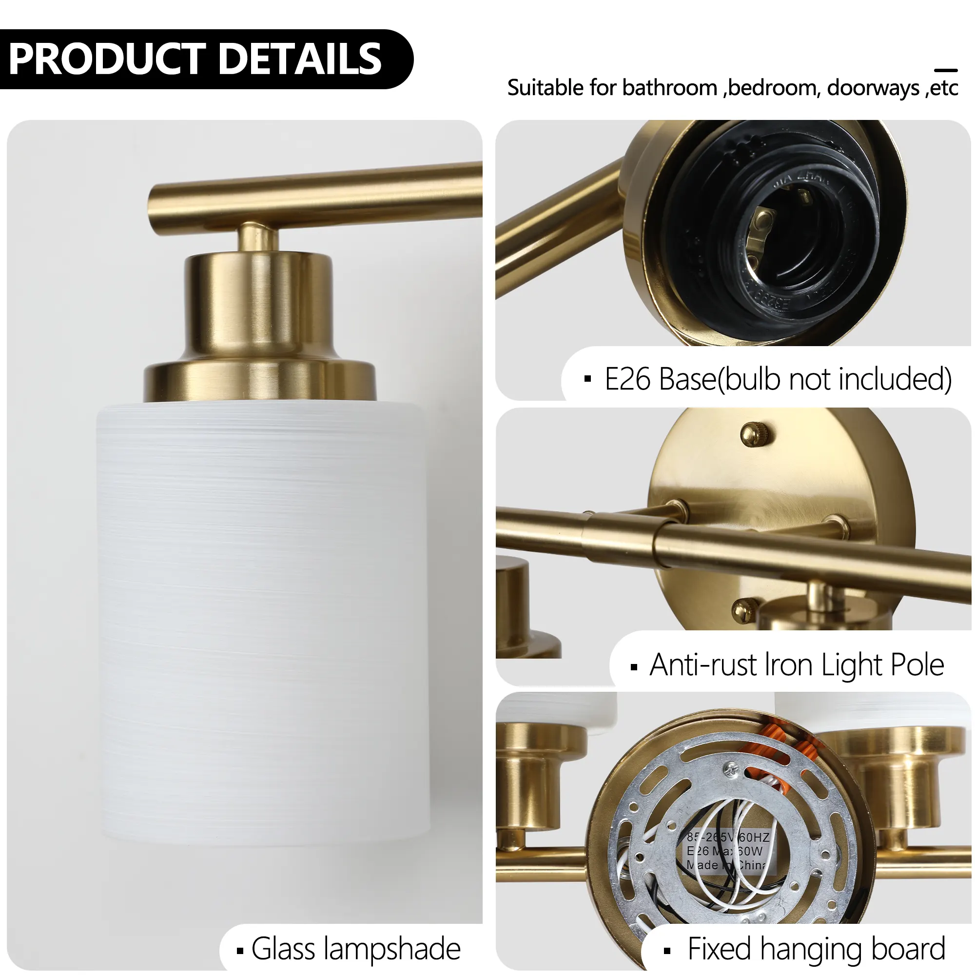 Modern Gold 8-Light Frosted Glass Vanity Light, 52 in, image 6 of 10