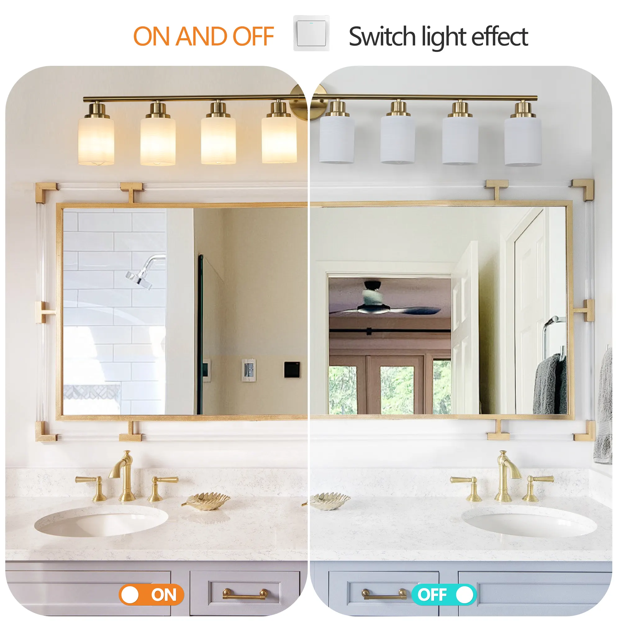 Modern Gold 8-Light Frosted Glass Vanity Light, 52 in, image 8 of 10