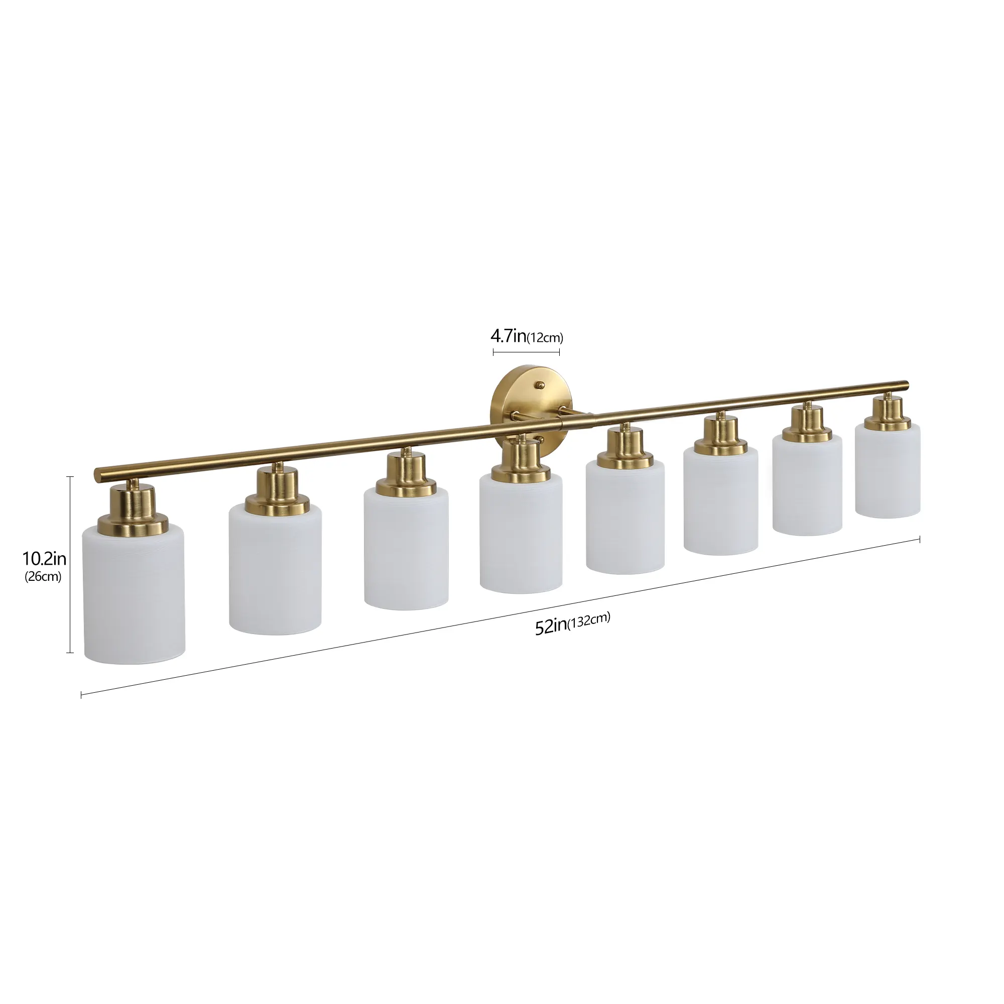 Modern Gold 8-Light Frosted Glass Vanity Light, 52 in, image 9 of 10