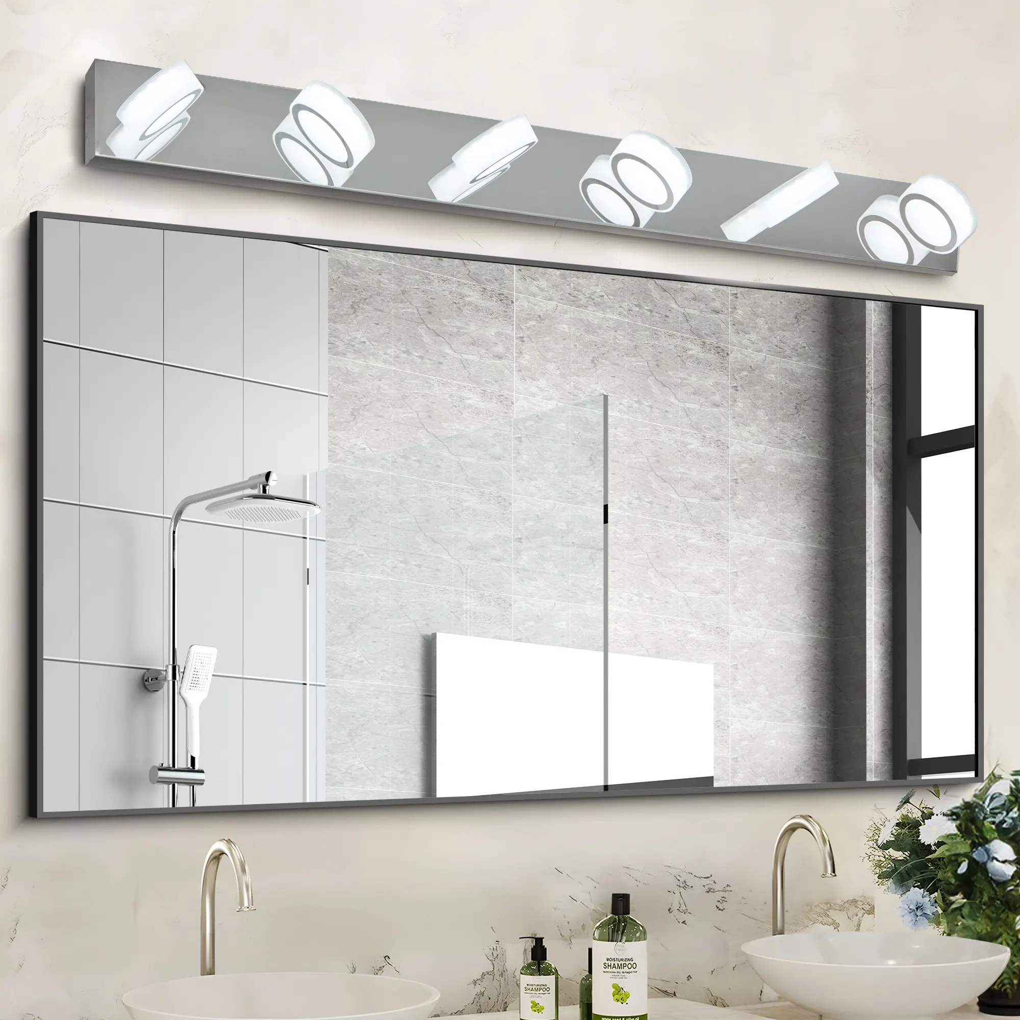 Chrome 6-Light Acrylic Vanity Light, 45 in, image 2 of 9
