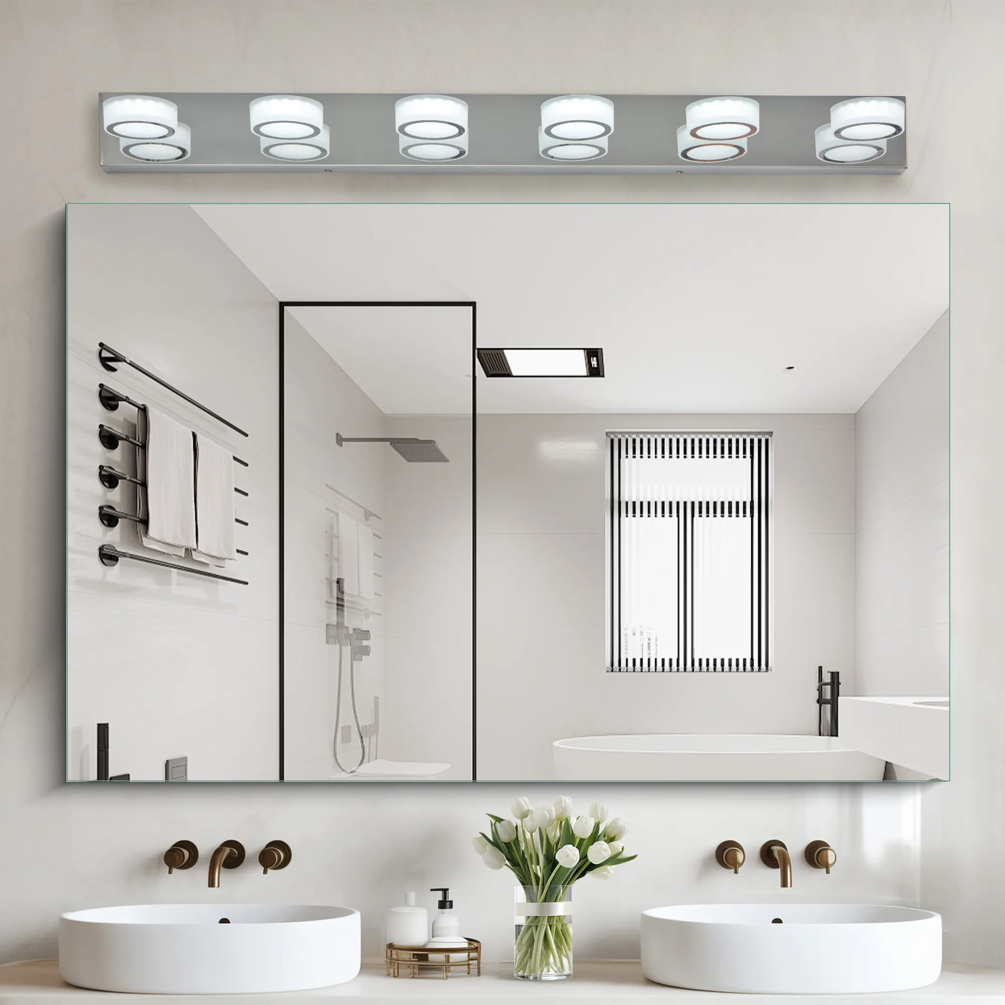 Chrome 6-Light Acrylic Vanity Light, 45 in