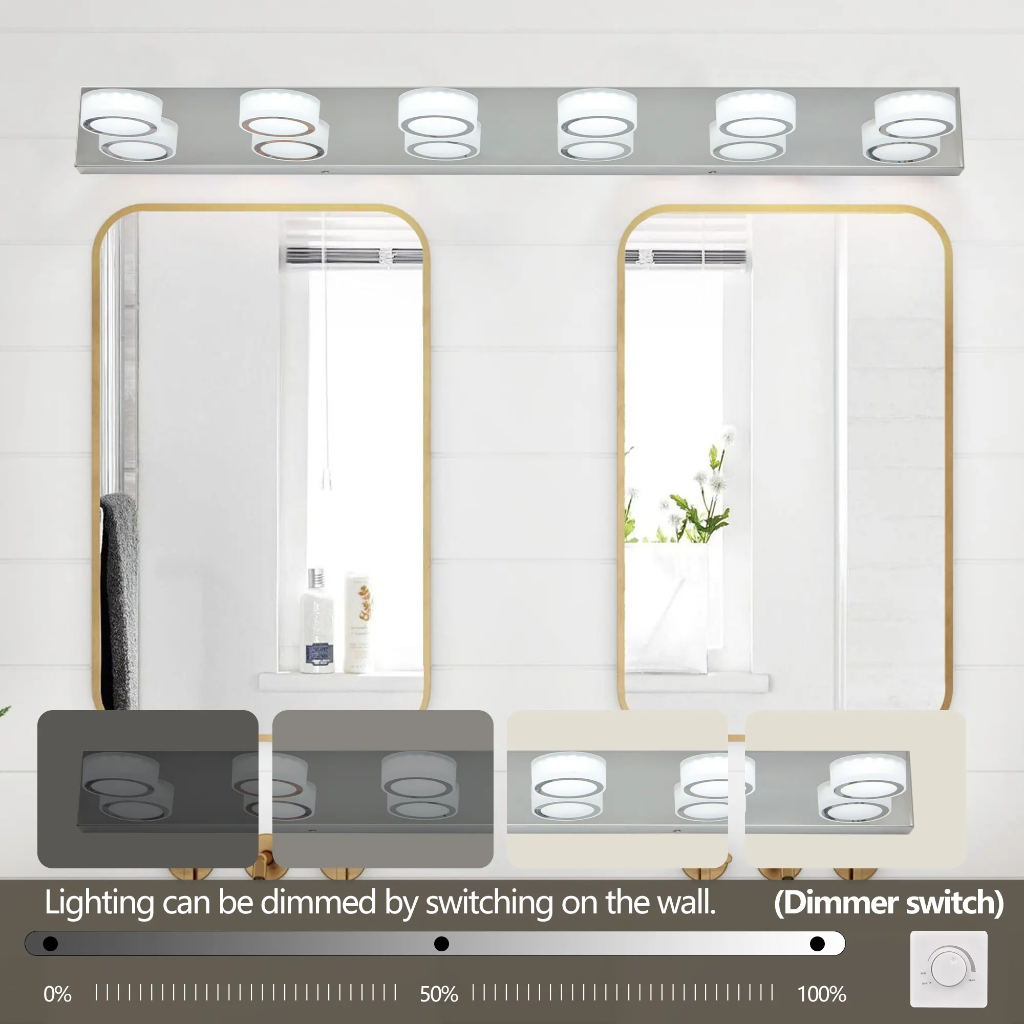 Chrome 6-Light Acrylic Vanity Light, 45 in, image 3 of 9