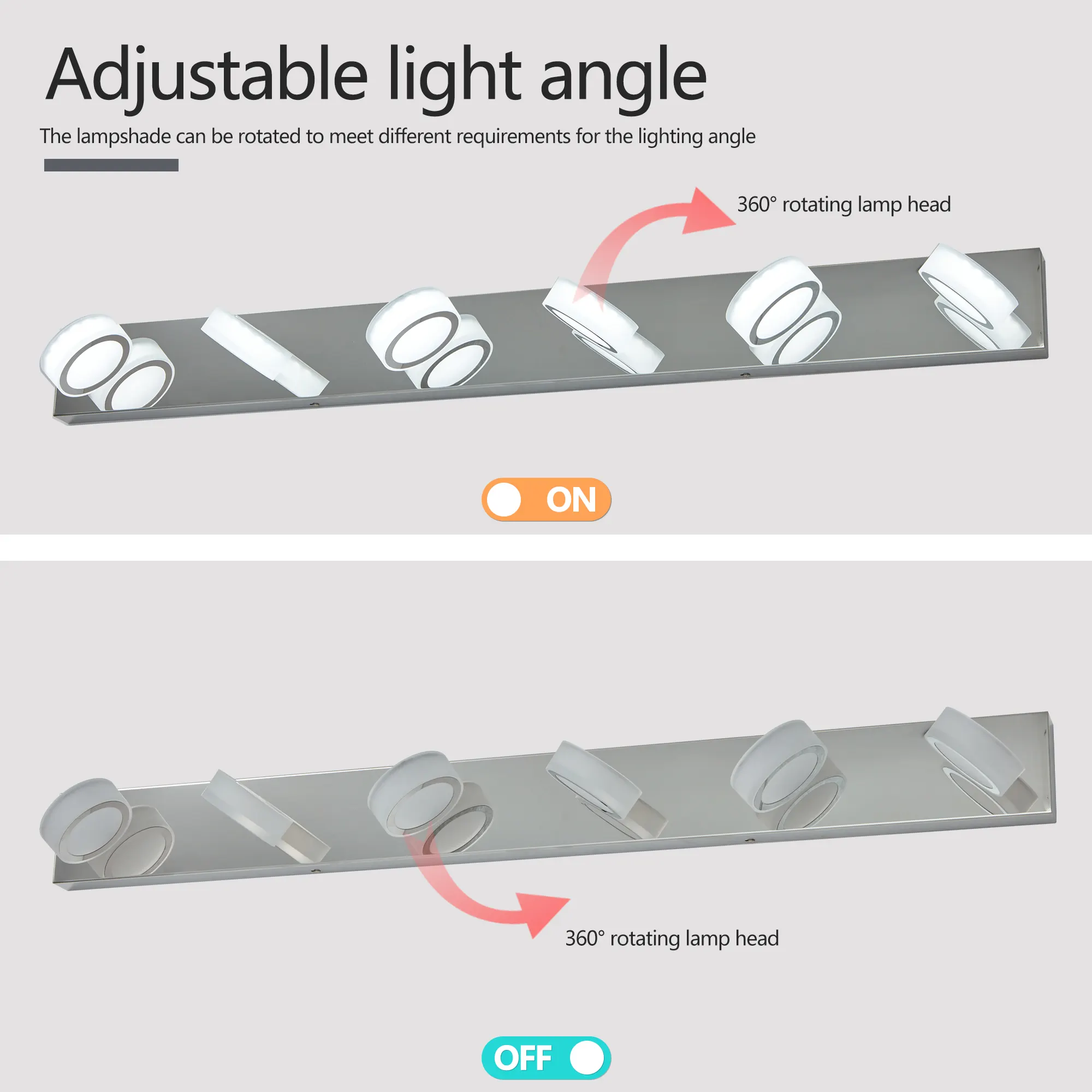 Chrome 6-Light Acrylic Vanity Light, 45 in, image 7 of 9