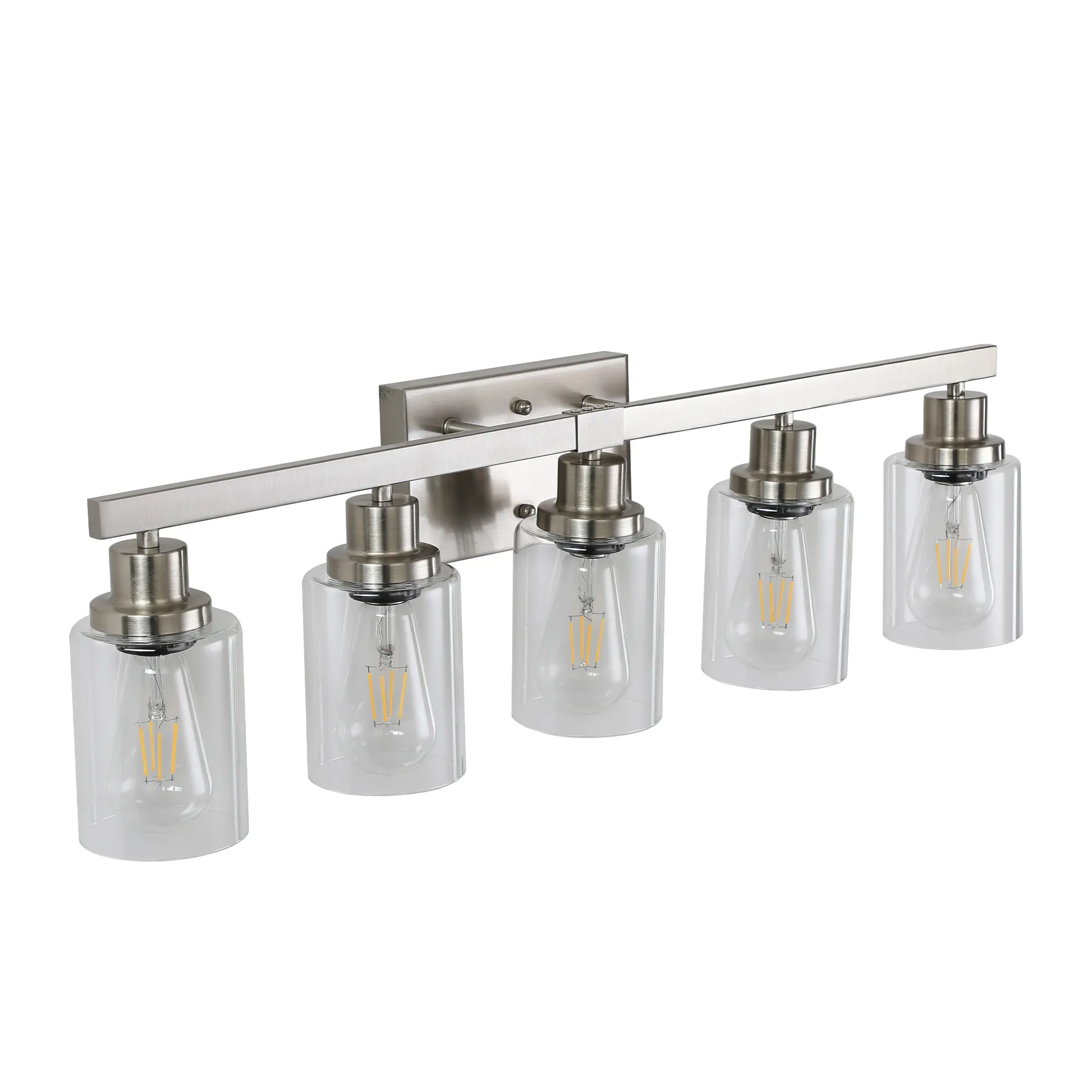 Modern Brushed Nickel 5-Light Clear Glass Vanity Light, 31 in, image 11 of 11