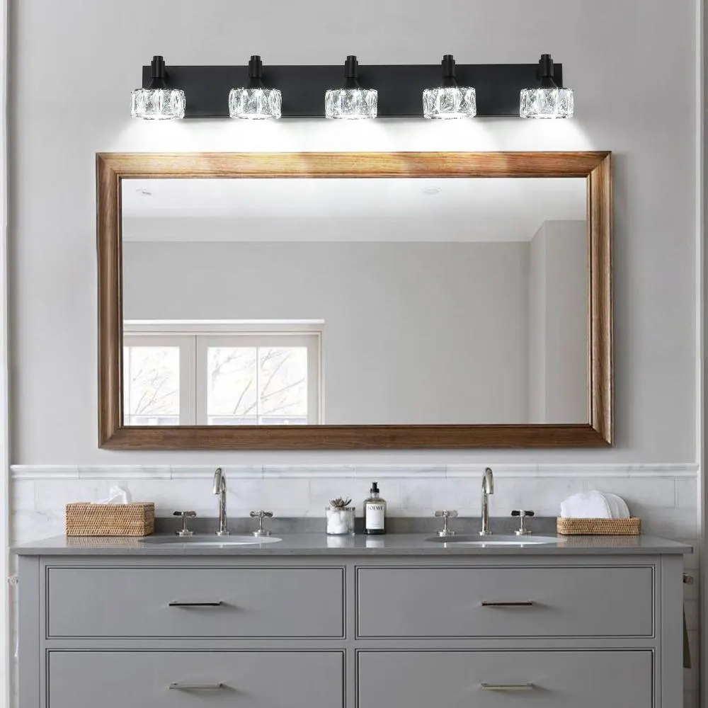 Modern Matte Black 5-Light Glass Vanity Light
