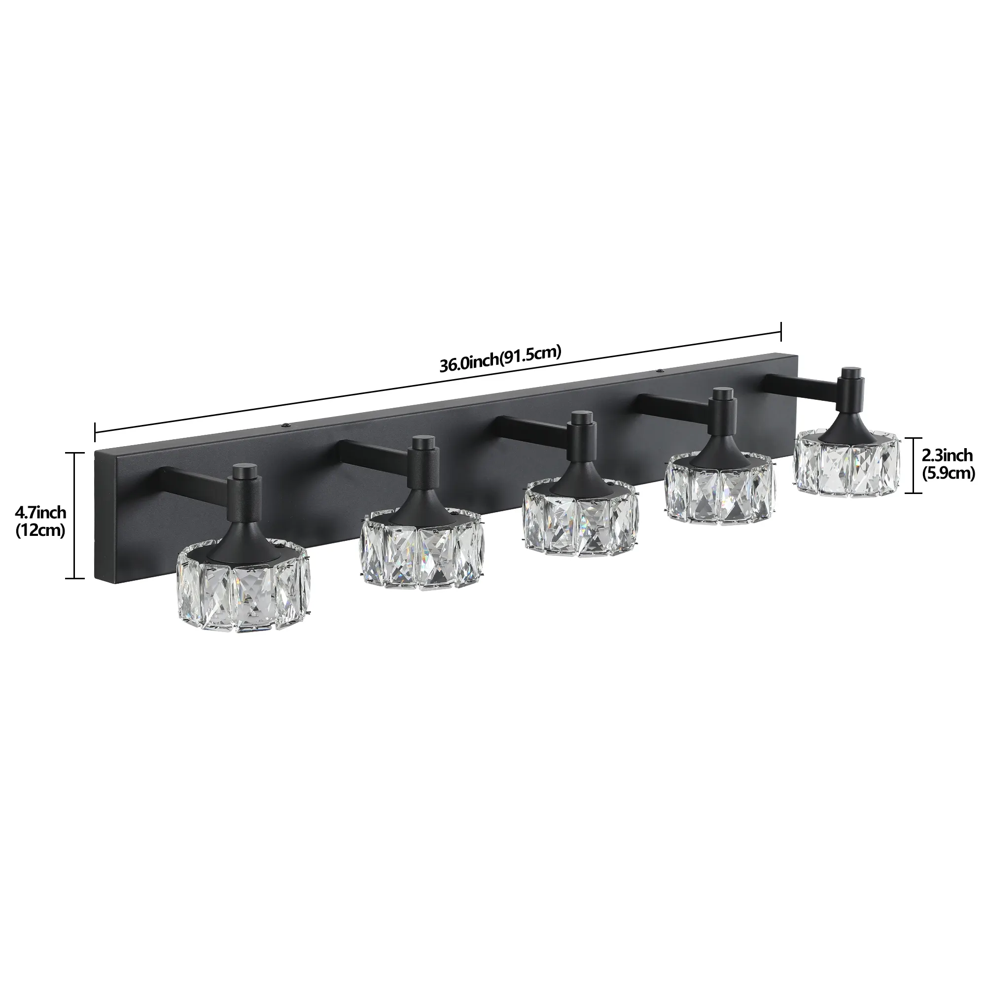 Modern Matte Black 5-Light Glass Vanity Light, image 8 of 9