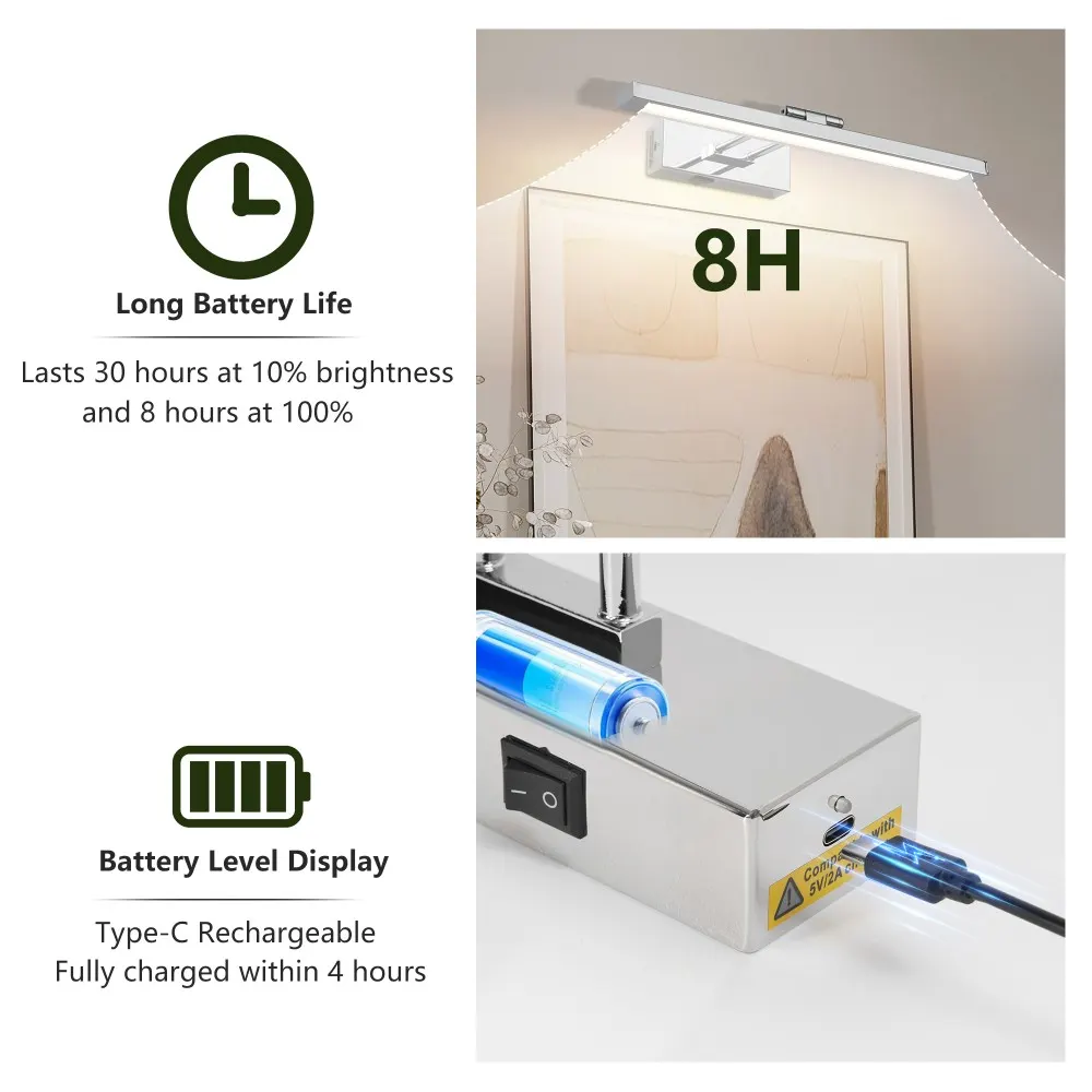 Modern Chrome Vanity Light, 16 in · Dimmable, image 6 of 8