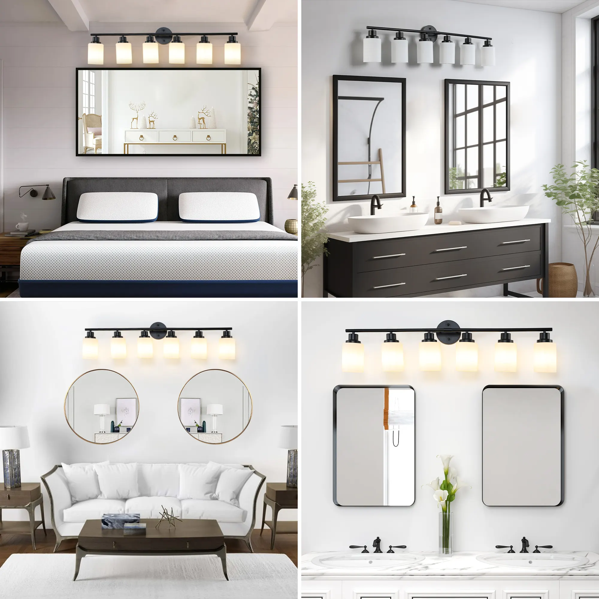 Modern Black 6-Light Frosted Glass Vanity Light, 39 in, image 5 of 9