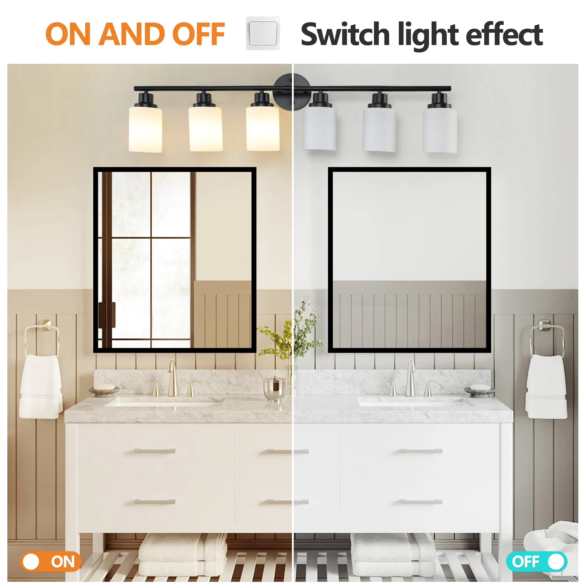 Modern Black 6-Light Frosted Glass Vanity Light, 39 in, image 6 of 9