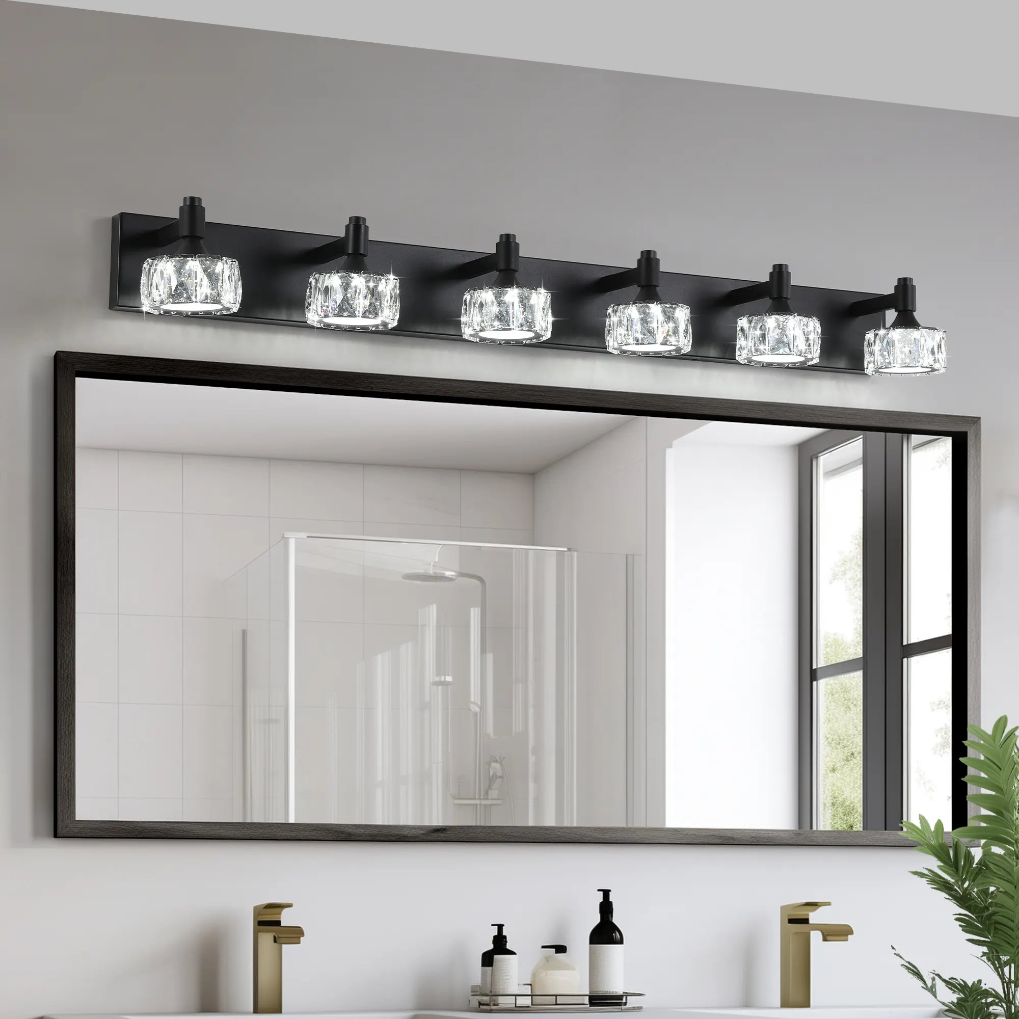 Modern Matte Black 6-Light Glass Vanity Light