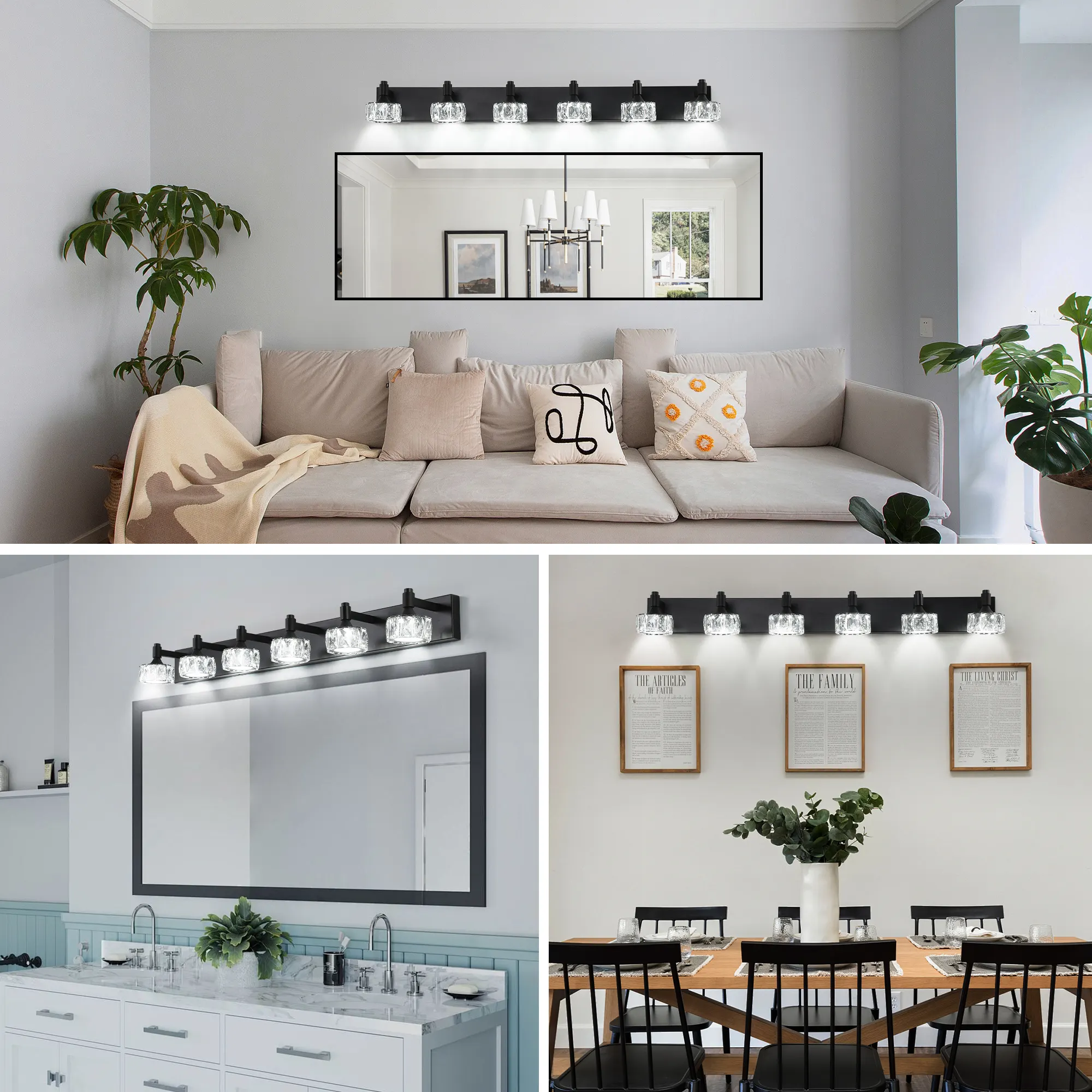 Modern Matte Black 6-Light Glass Vanity Light, image 4 of 9