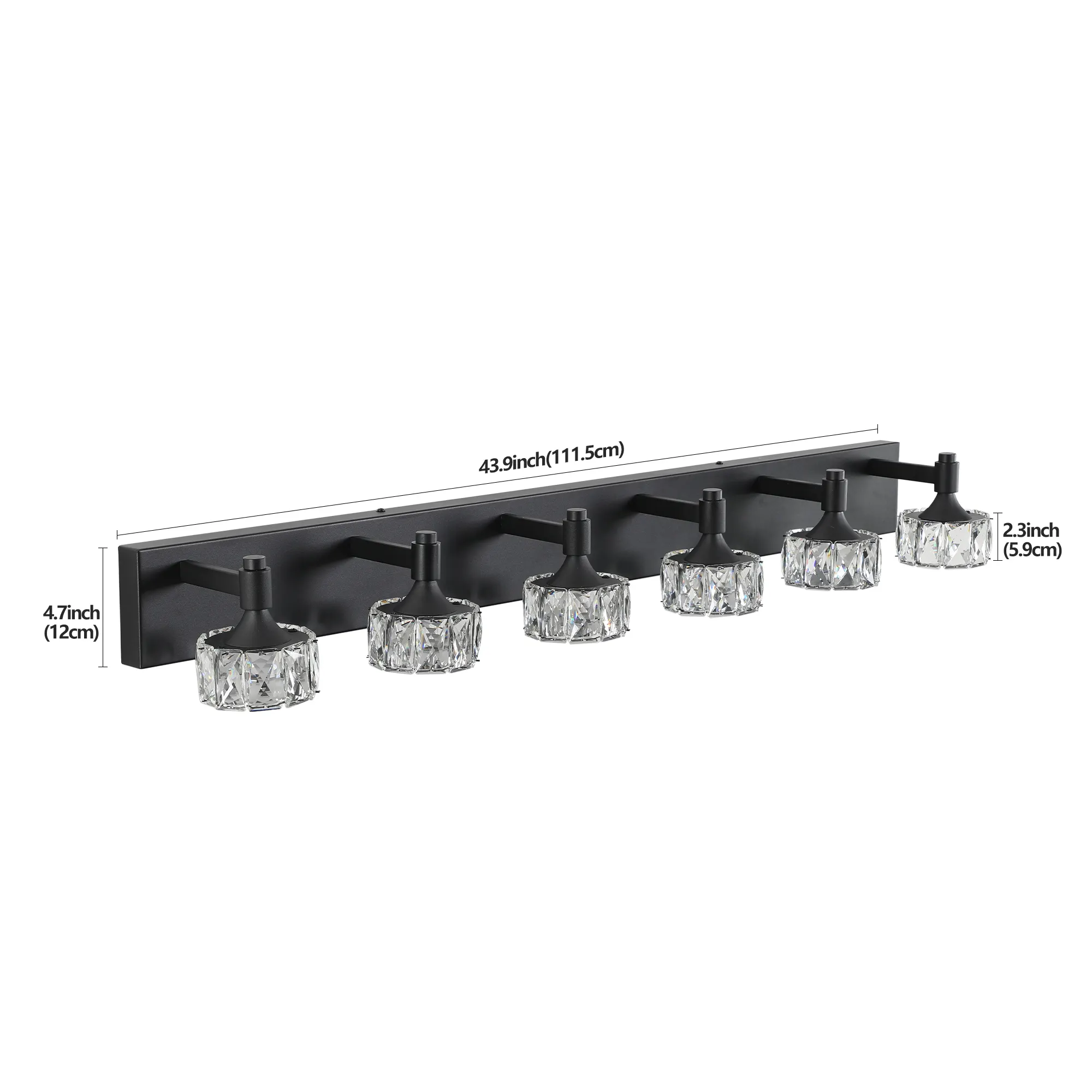 Modern Matte Black 6-Light Glass Vanity Light, image 8 of 9