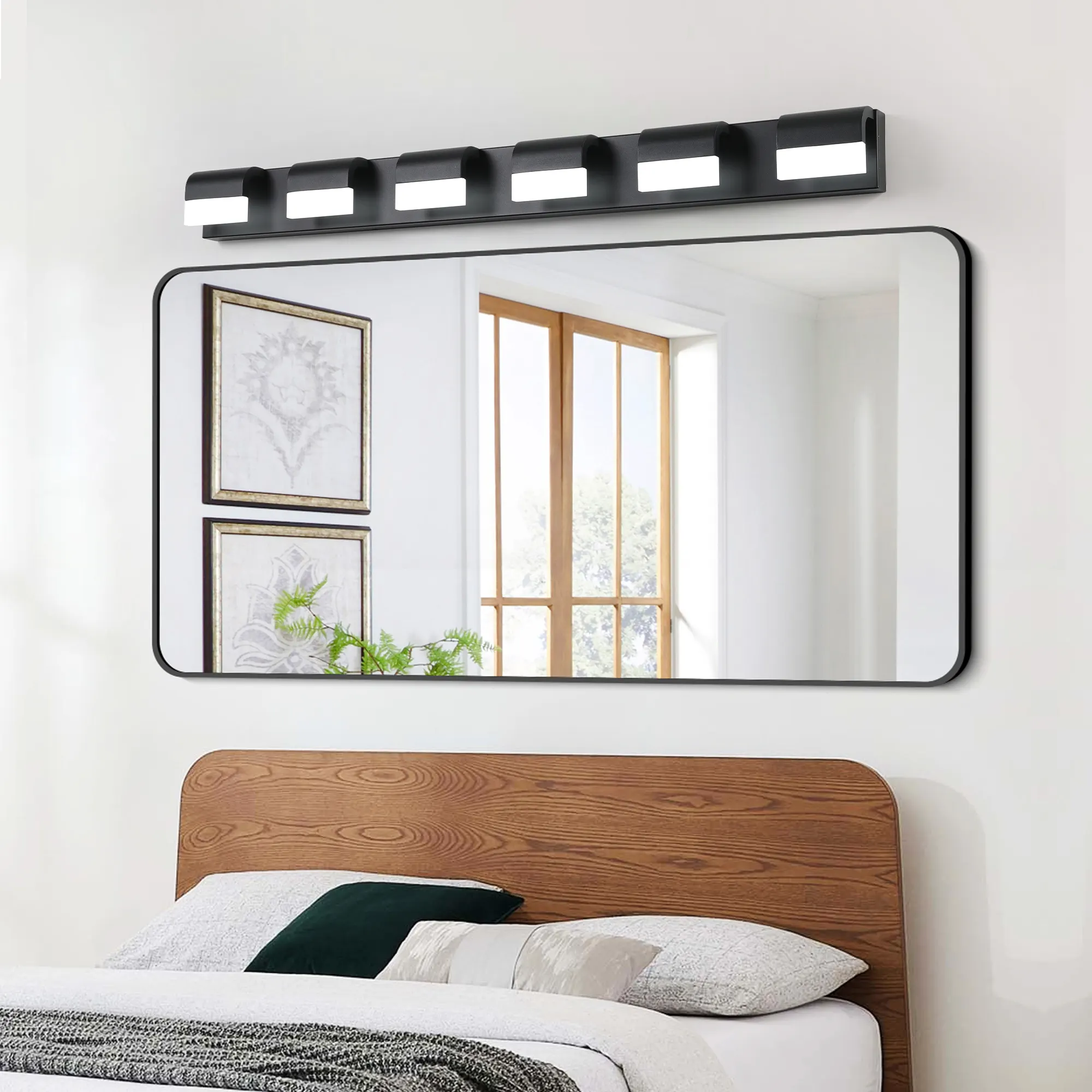 Black 6-Light Acrylic Vanity Light, Dimmable, image 7 of 11