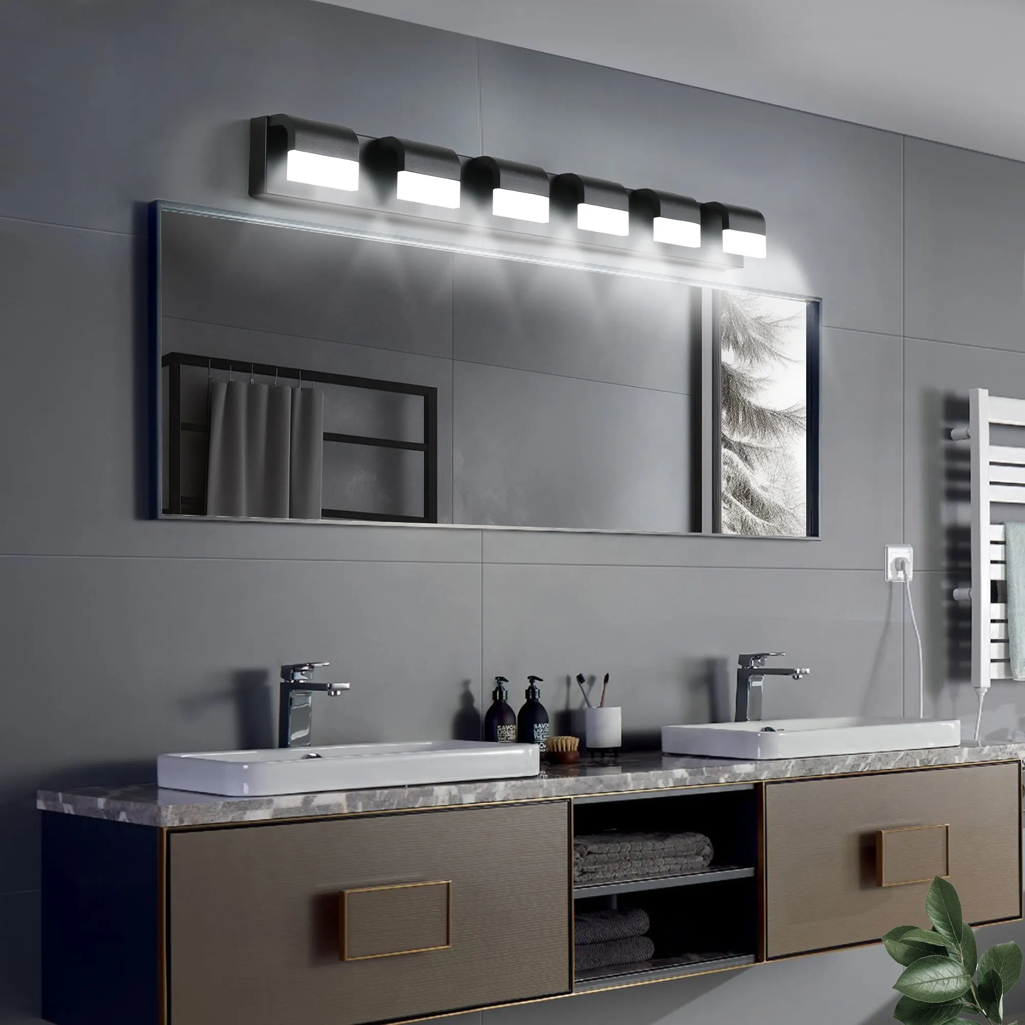 Black 6-Light Acrylic Vanity Light, Dimmable